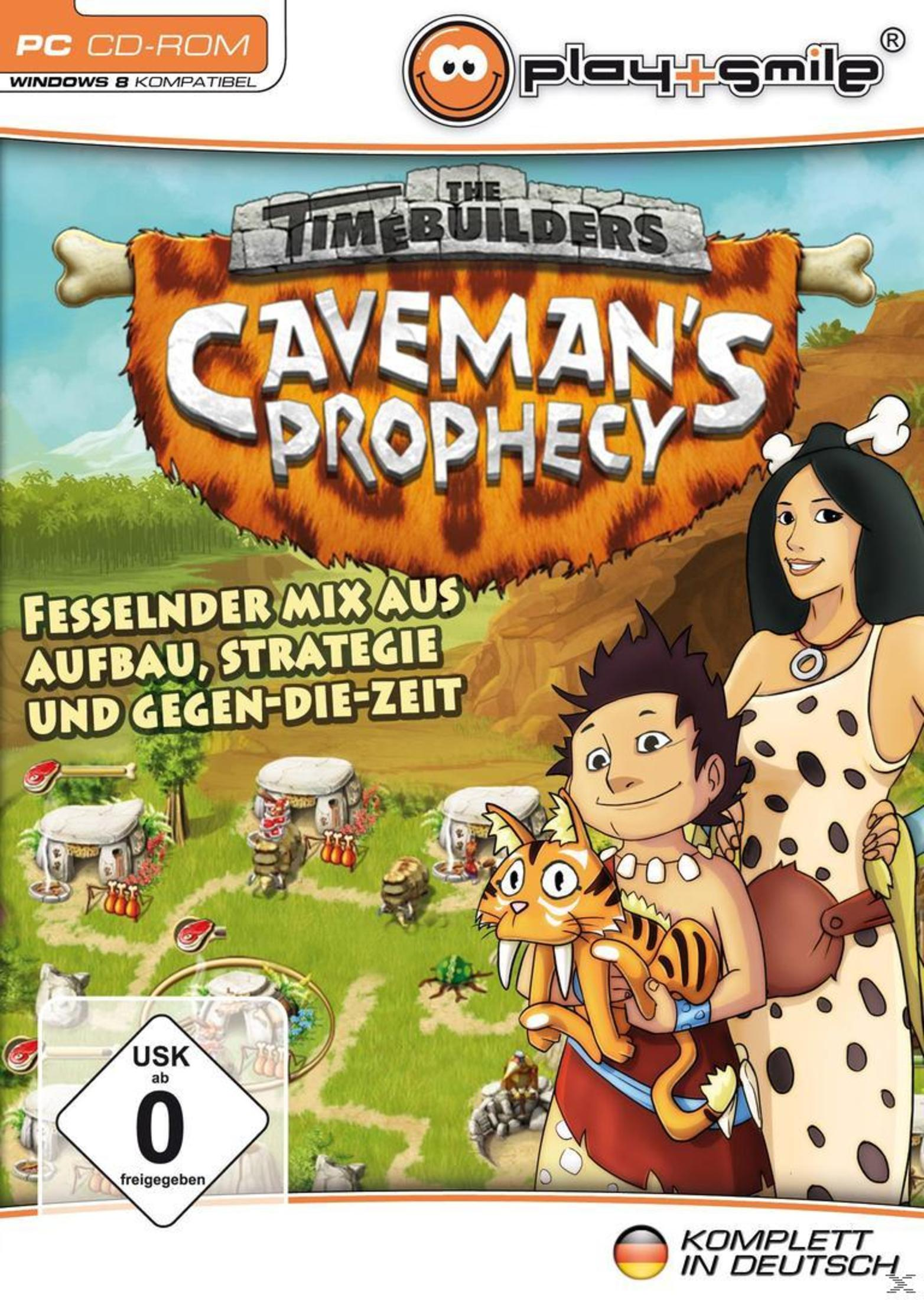 Caveman's Prophecy-Spielbox mit Zeichentrickfiguren vor buntem, illustriertem Hintergrund.