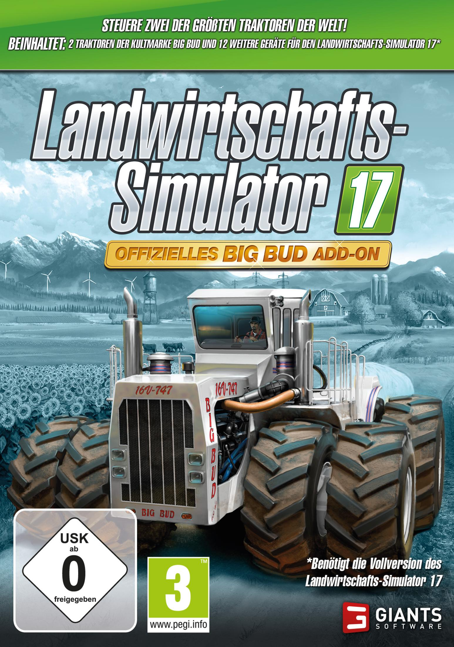 Spielbox für „Landwirtschafts-Simulator 17“ mit Traktor, Feldern und dem Spieletitel.