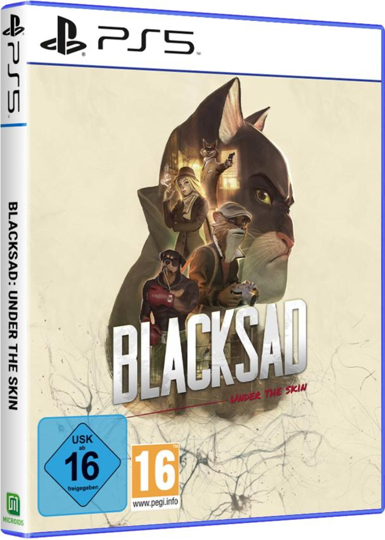 Spielbox für Blacksad: Under the Skin, die Charaktere im Noir-Stil zeigt.
