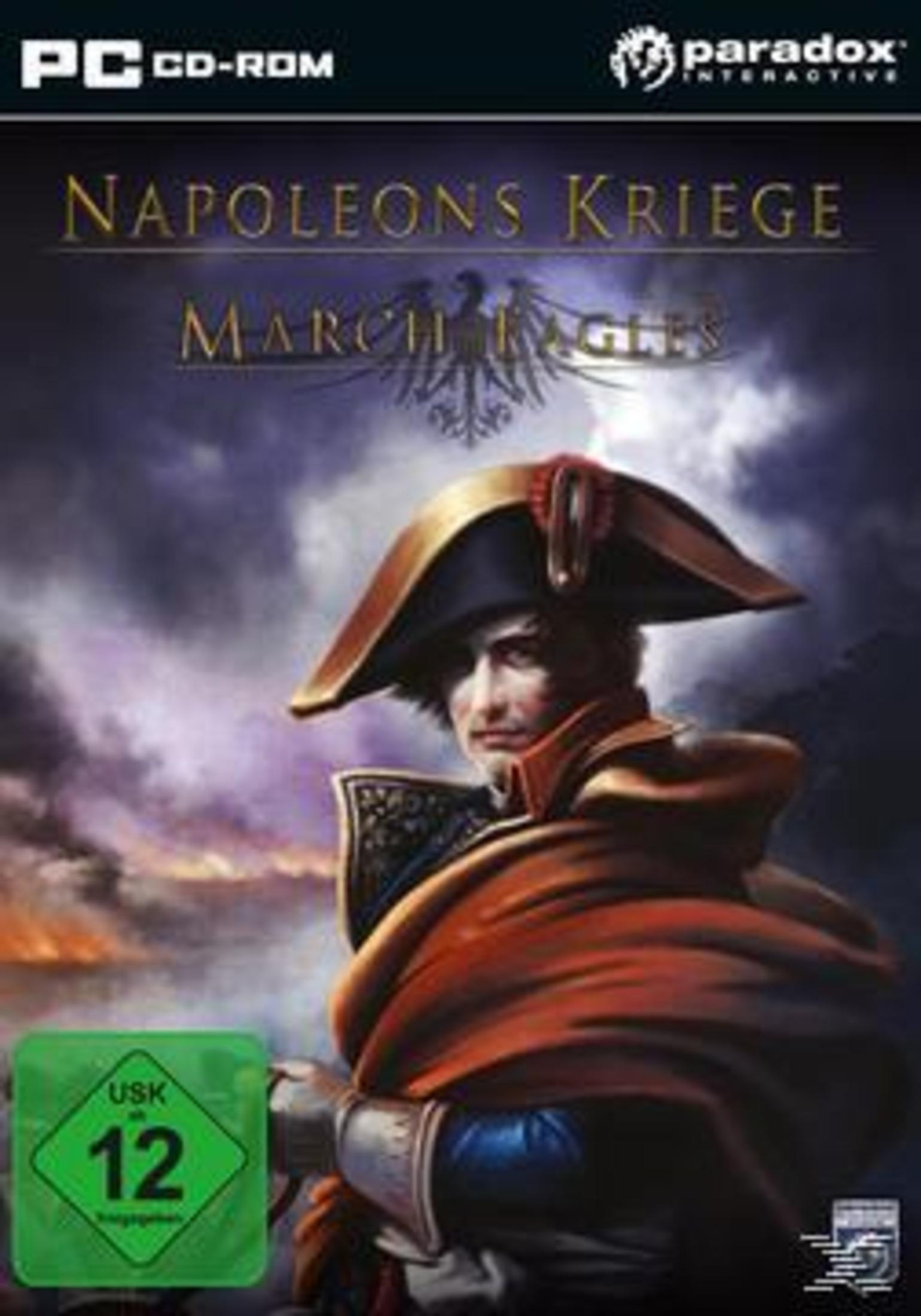 Videospiel-Box-Art eines Mannes mit Hut aus der Napoleonischen Ära, mit dunklem Hintergrund.