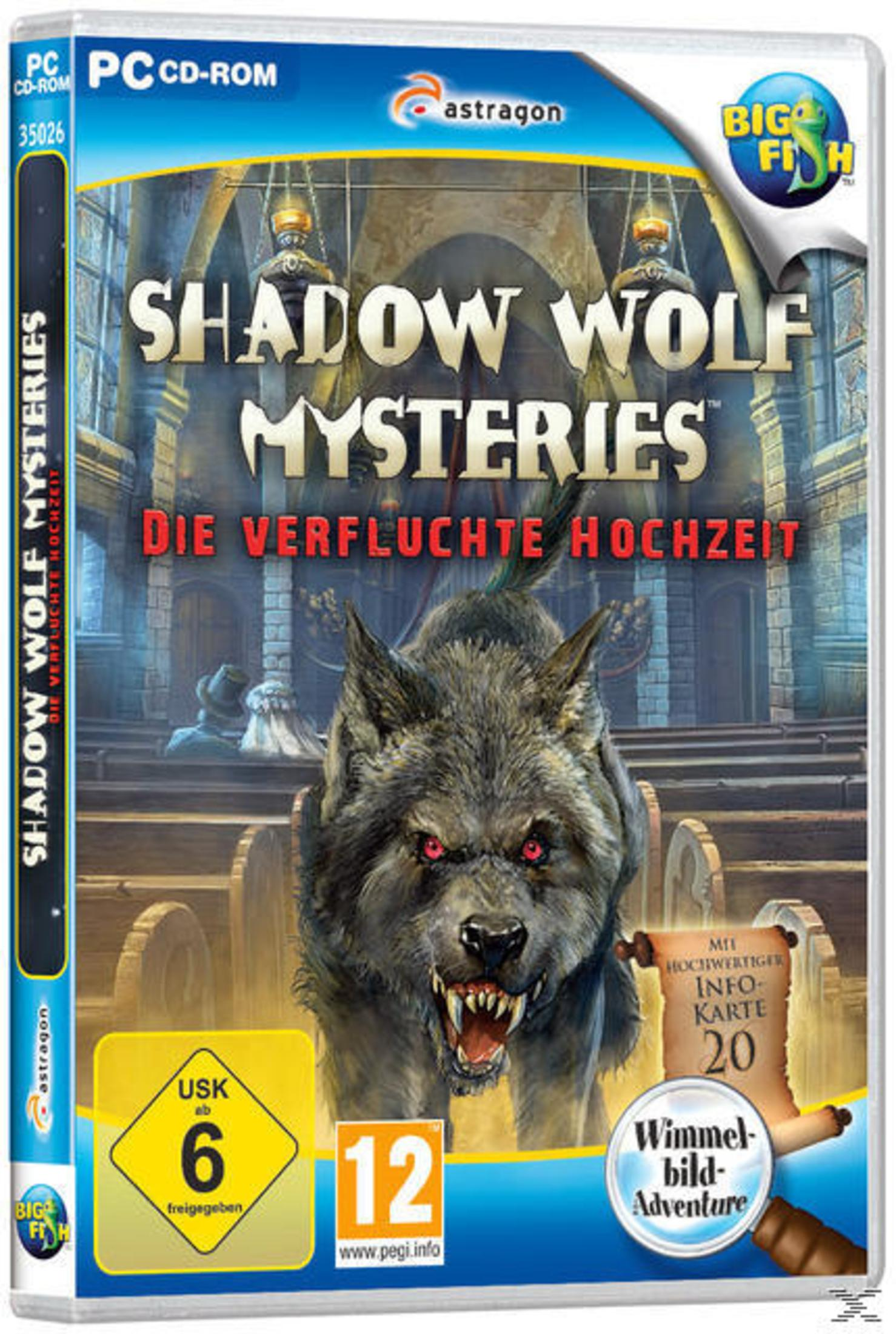 Spielbox mit dem Titel „Shadow Wolf Mysteries“. Ein Wolf ist vorne abgebildet.