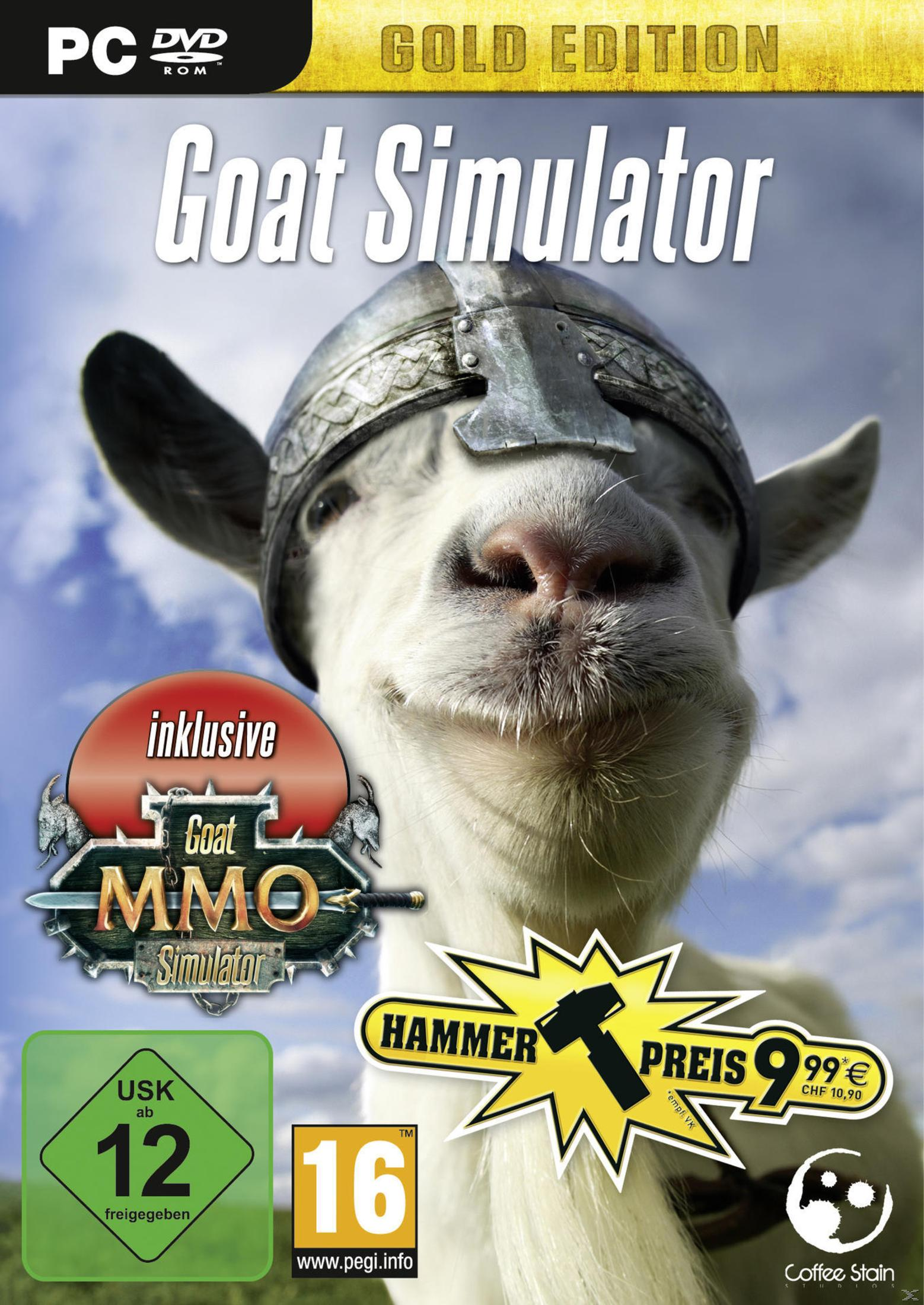 Goat Simulator Gold Edition Cover. Ziege mit Helm im Zentrum, Text darüber.