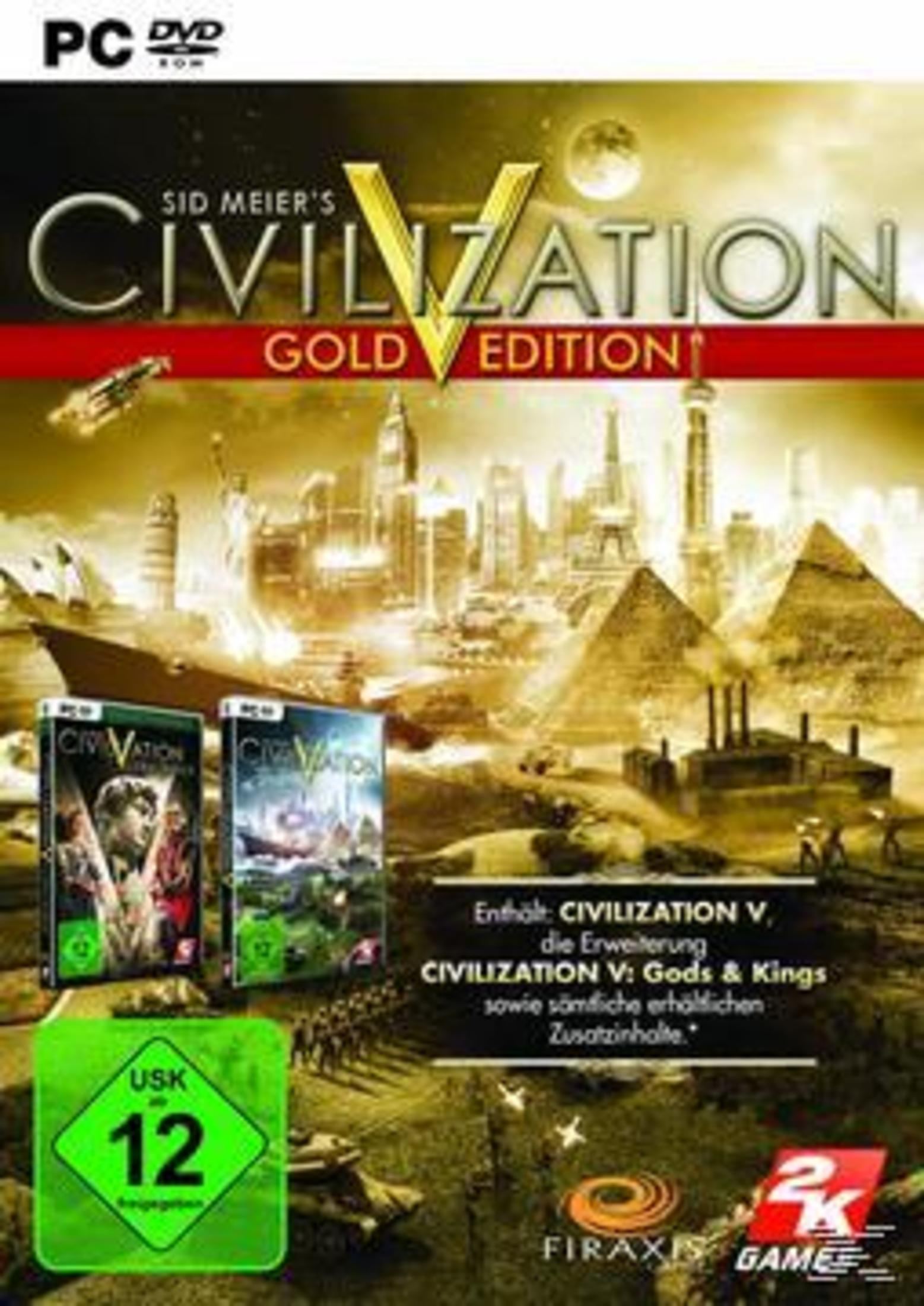 Spielbox für Sid Meier's Civilization V: Gold Edition, mit Spiel-Discs.