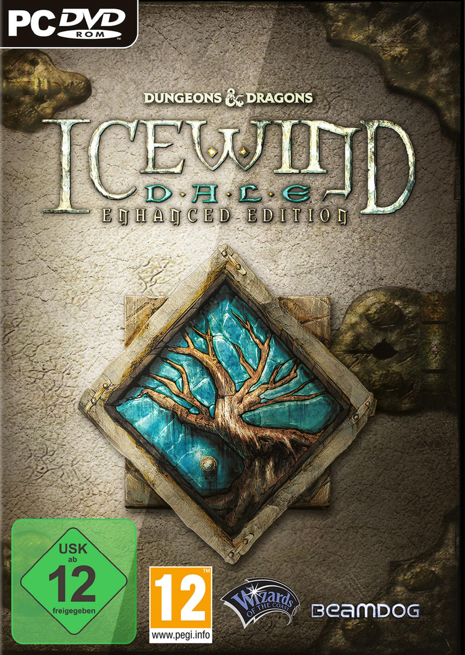 Icewind Dale Spielcover. Baum in rahmen auf braunem Hintergrund.