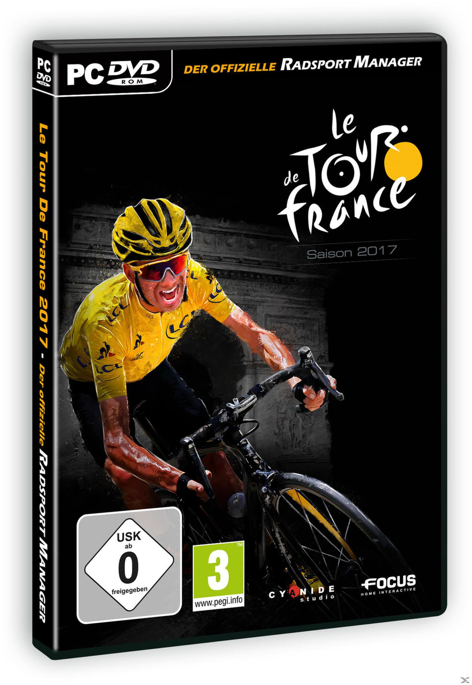 Spielbox-Art mit einem Radfahrer in gelbem Trikot. Der Titel lautet 'Le Tour de France'. Das Spiel heißt 'Der offizielle Radsport Manager'.