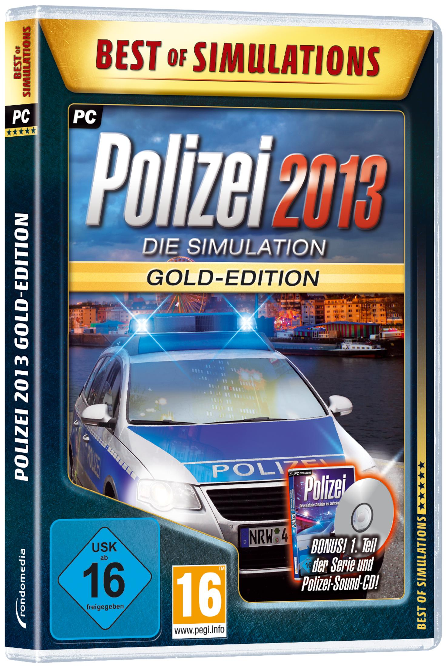 Spielbox-Art für Polizei 2013 Gold-Edition. Die Box zeigt ein Polizeiauto und CD.