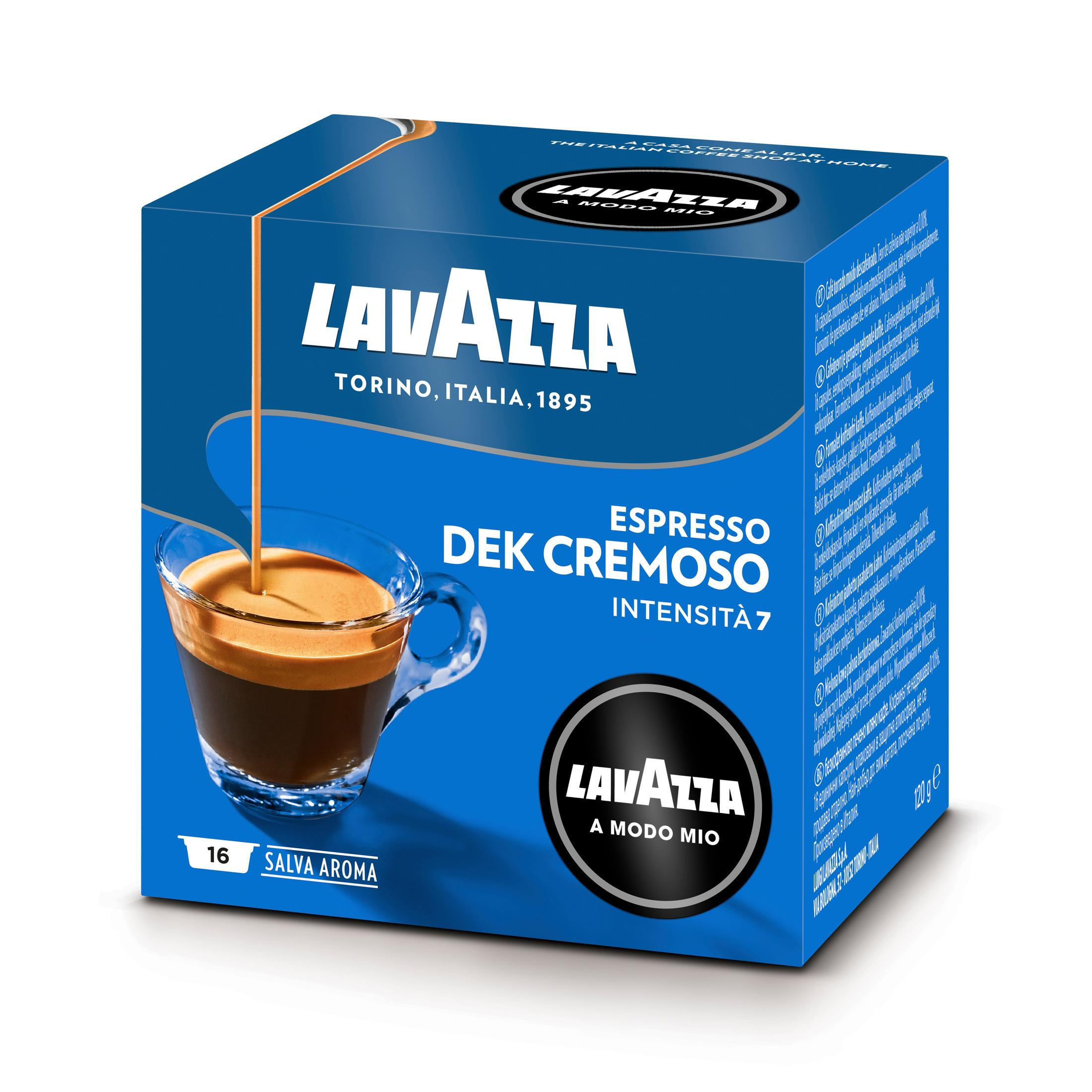 Eine Lavazza-Kaffeebox. Die Box zeigt die Produktdetails.