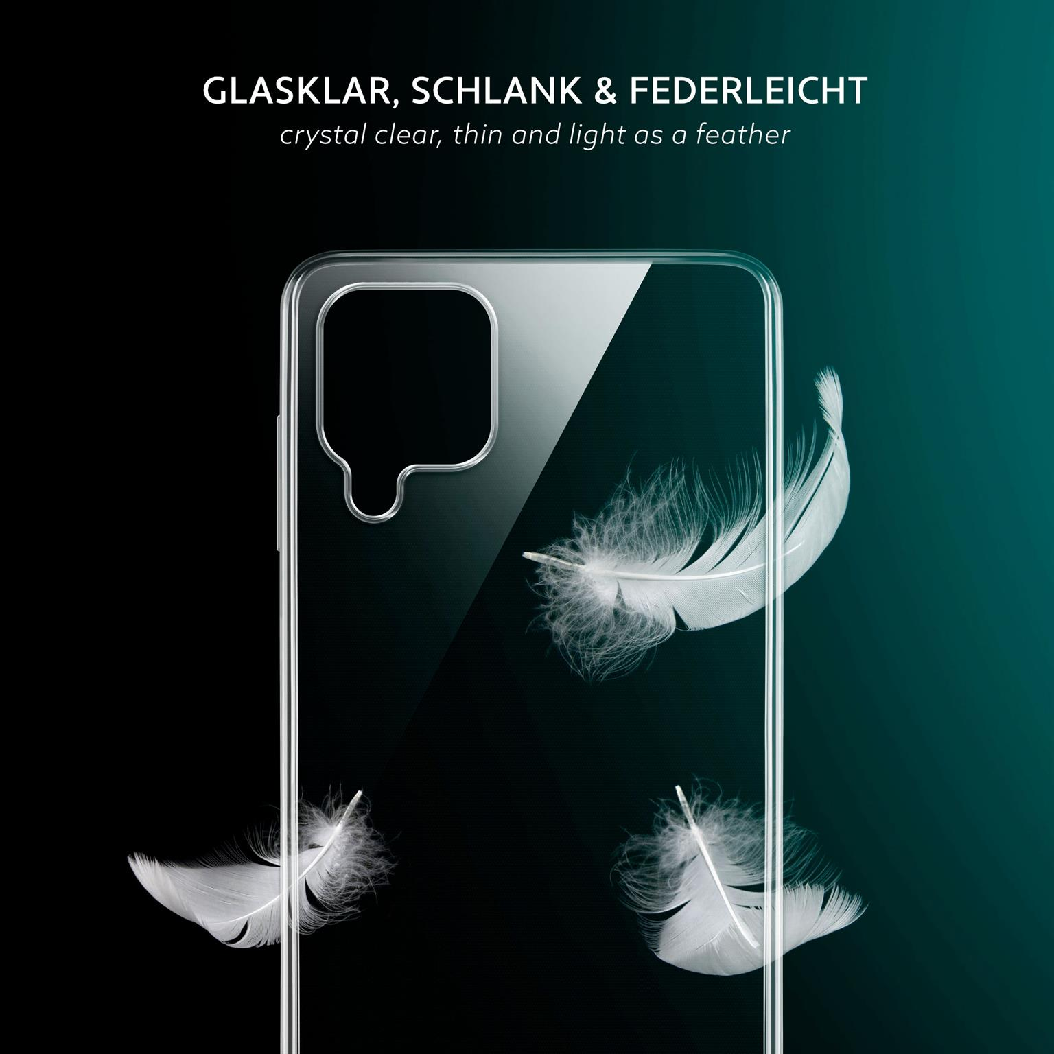 Eine Handyhülle mit einem Telefon darin, mit Federn, die im Hintergrund schweben.