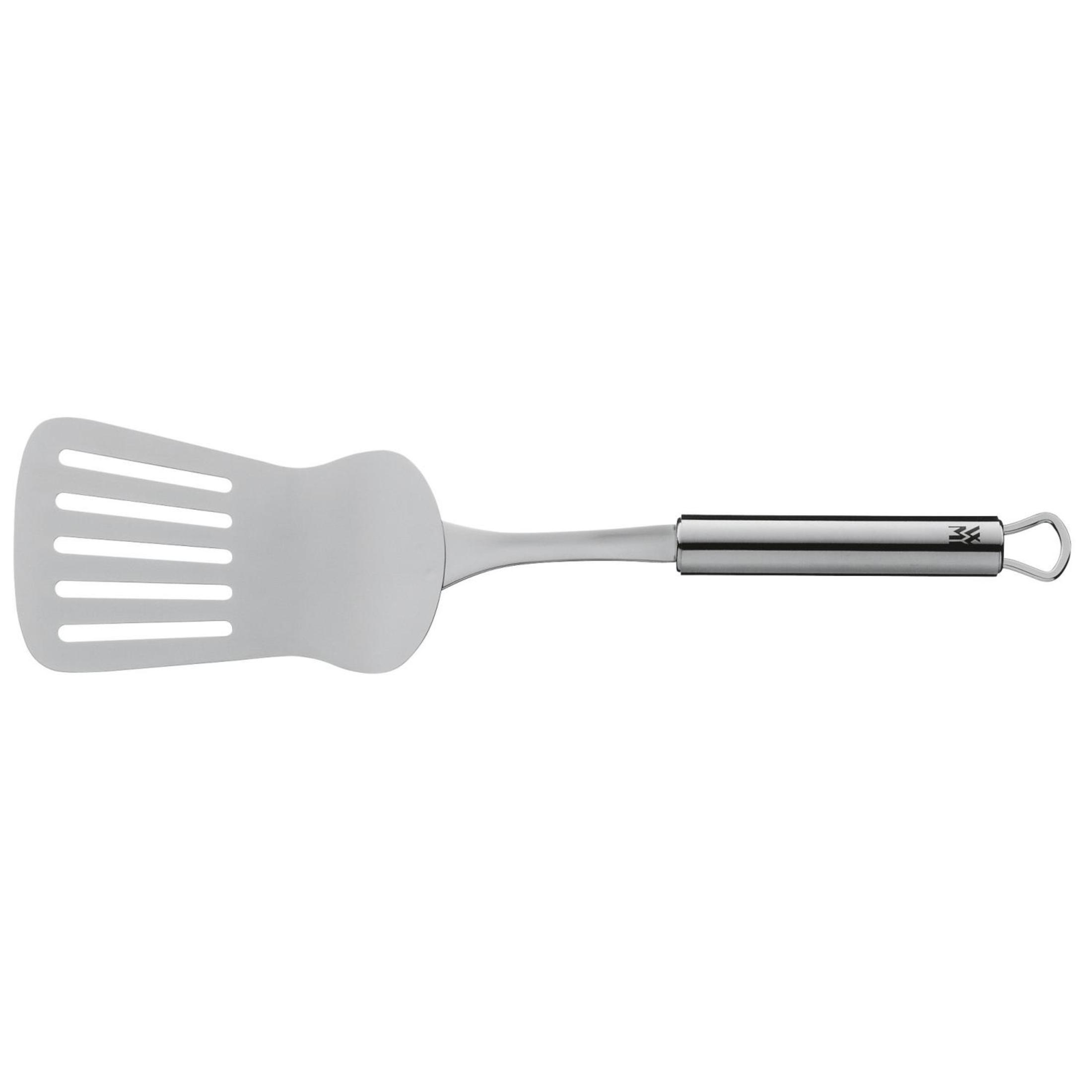 Yuvalı kafalı ve halkalı saplı gümüş spatula.
