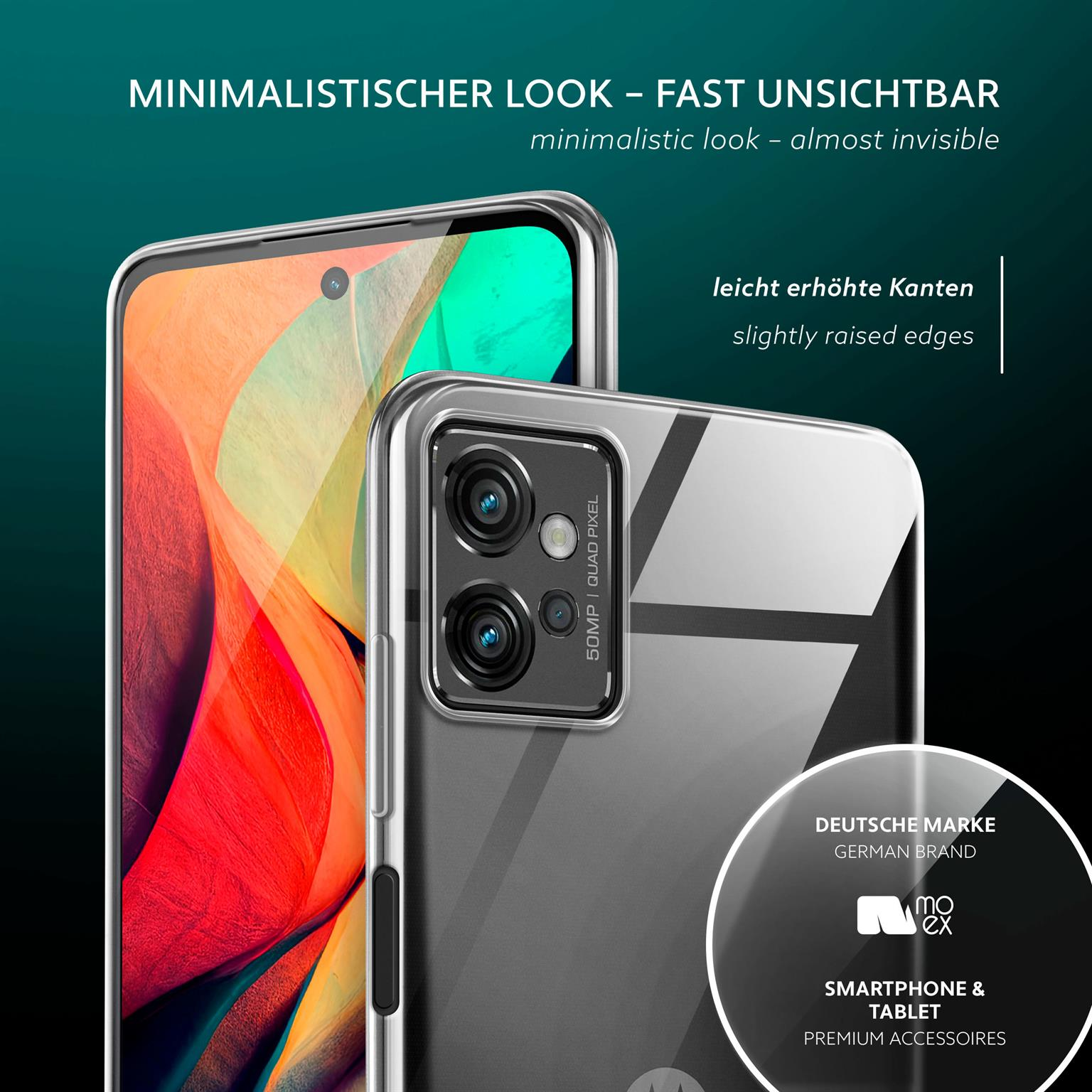 Handyhülle auf einem Telefon, mit leicht erhöhten Kanten. Das Logo ist sichtbar.