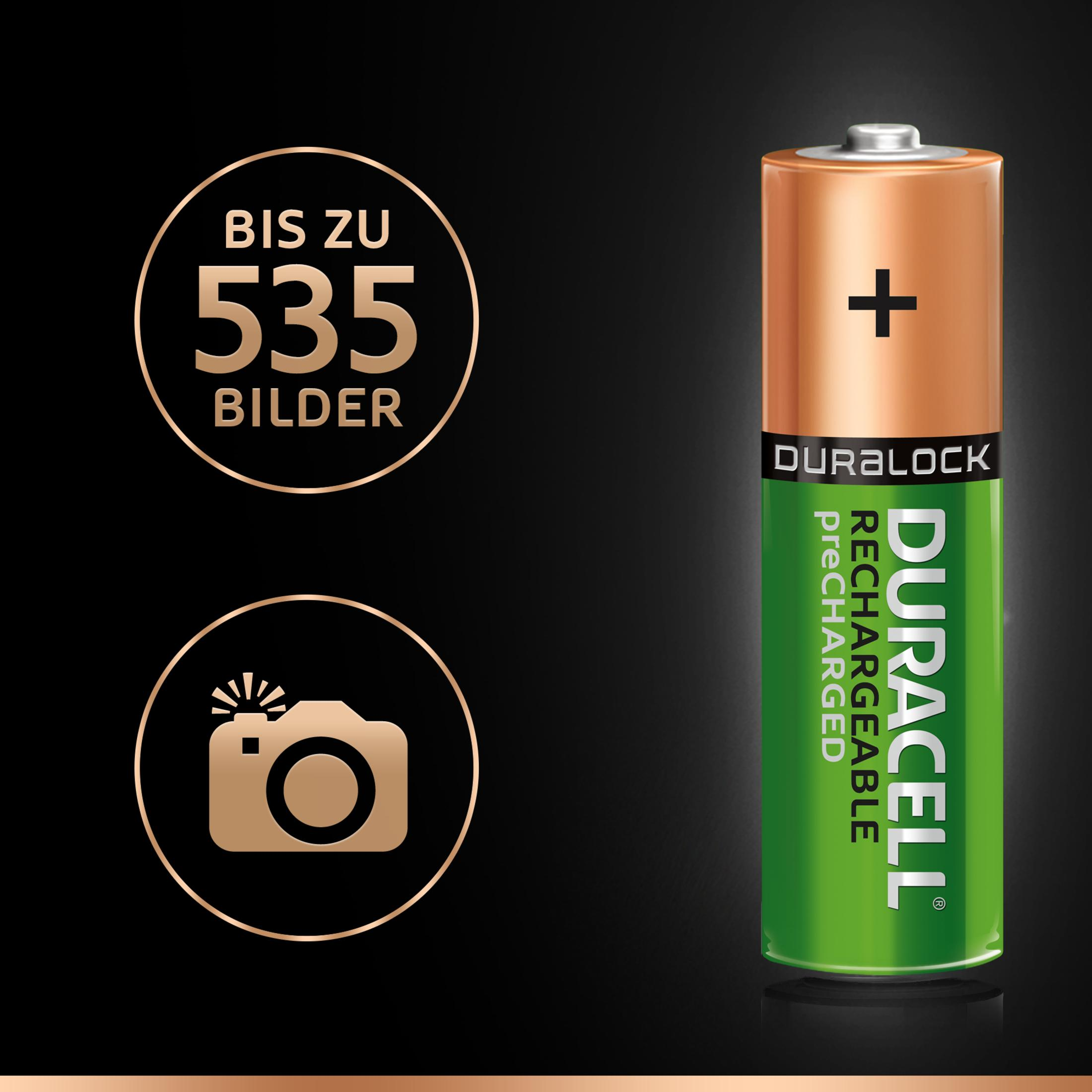 Oplaadbare Duracell-batterij met tekst en een camera-icoon.