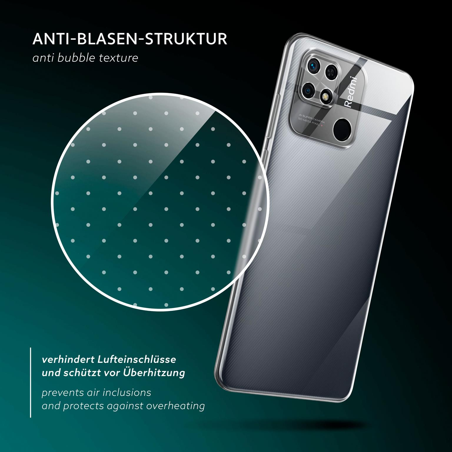 Transparente Handyhülle mit Punkten und Telefon darin.