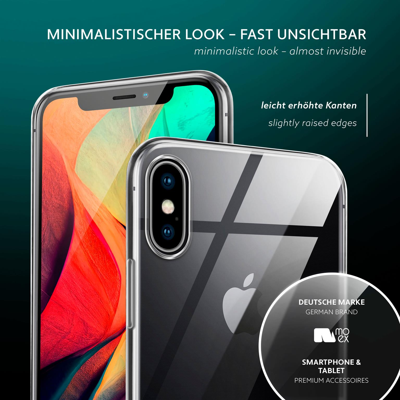 Zwei transparente Handyhüllen zeigen ein schwarzes Telefon. Dual-Kamera.