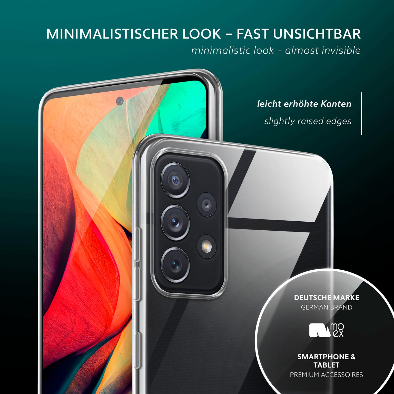 Zwei Telefone mit transparenten Hüllen. Die Hüllen haben leicht erhöhte Kanten und ein minimalistisches Design.