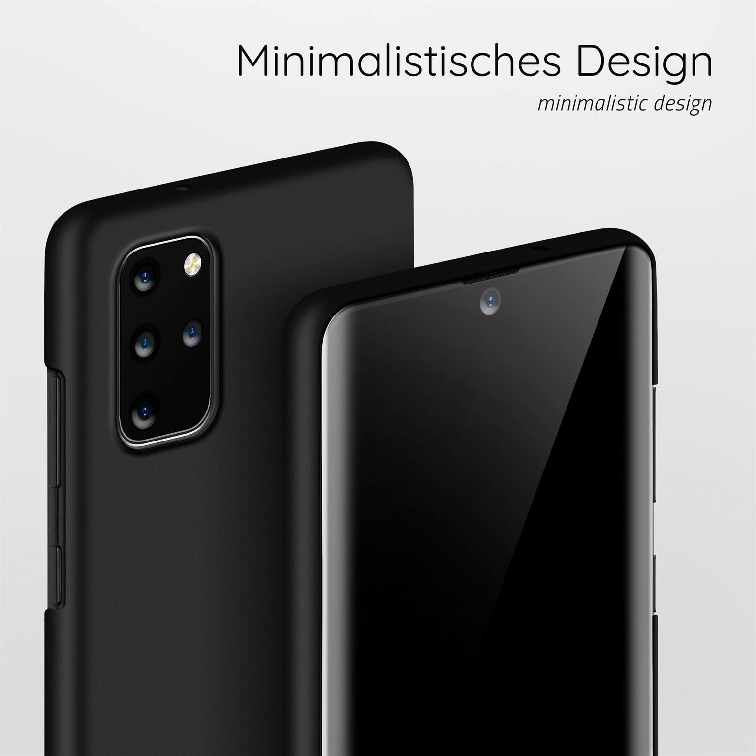 Zwei schwarze Telefone nebeneinander. Minimalistisches Design. Ein Telefon in einer schwarzen Hülle.