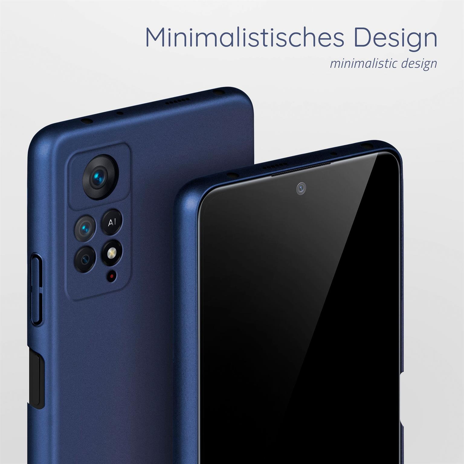 Zwei dunkelblaue Handyhüllen, zeigen die Rückseite der Telefone. Weißer Hintergrund.