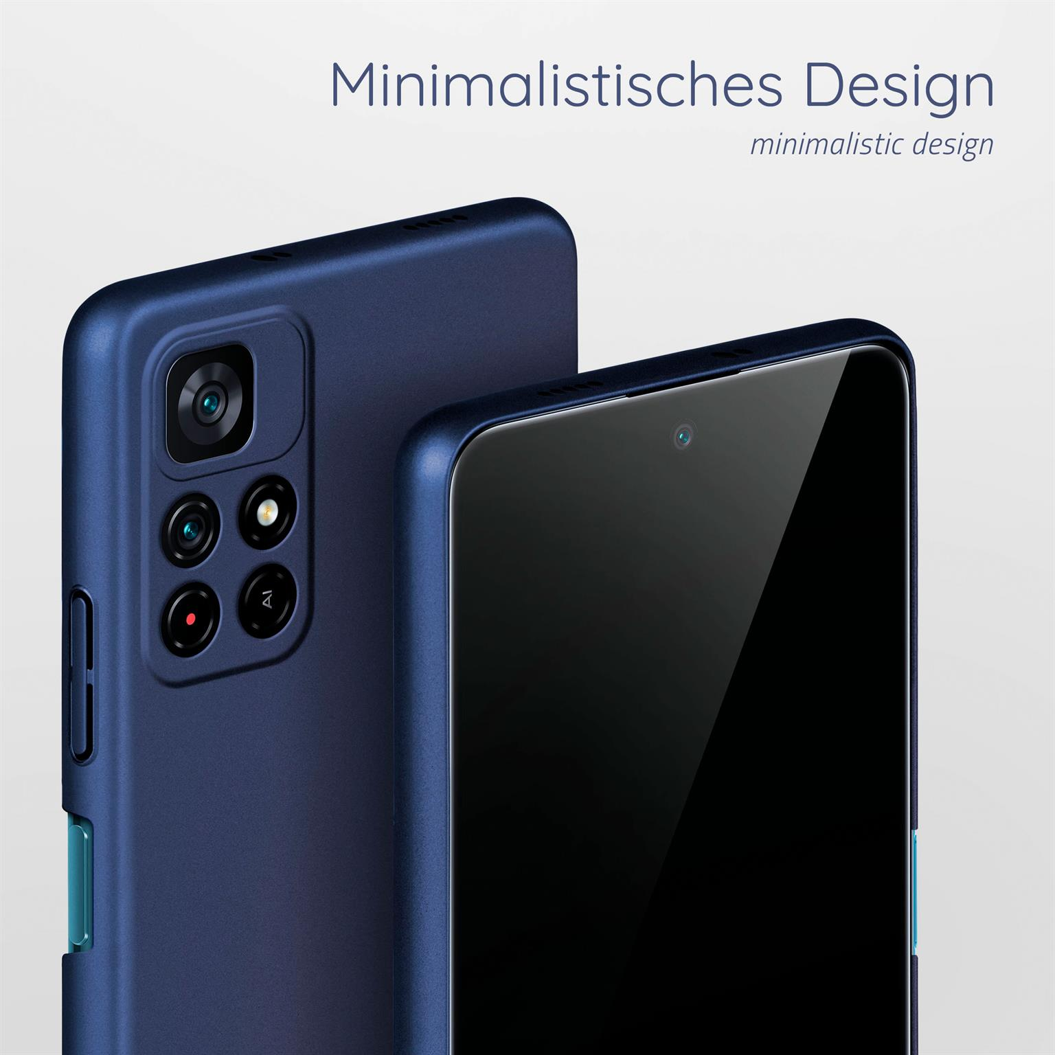 Zwei dunkelblaue Handyhüllen. Eine mit einem Telefon darin, die andere mit Kameradetails.