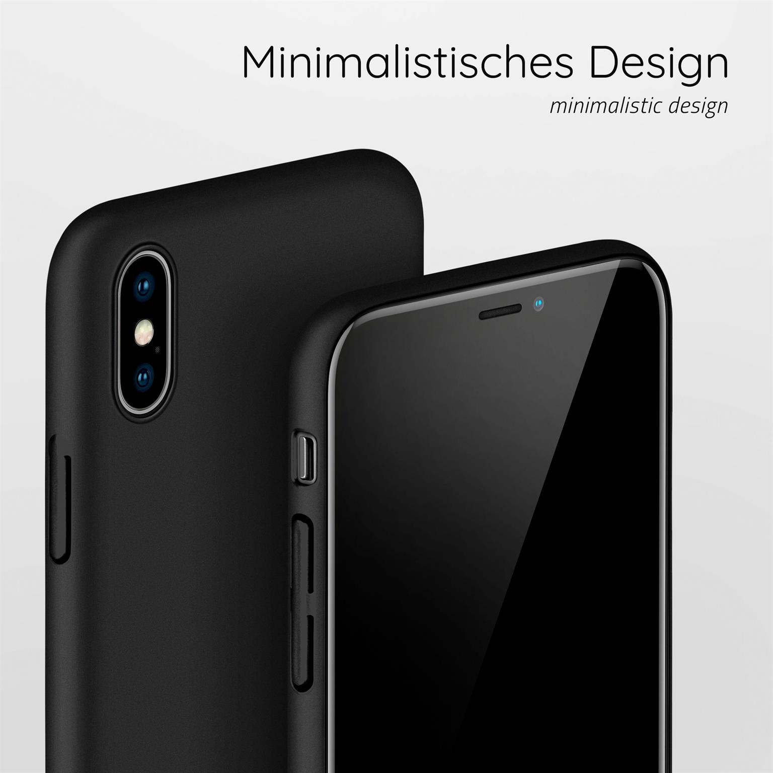 Zwei schwarze Smartphones, eins mit Hülle, das andere ohne. Minimalistisches Design ist der Text.