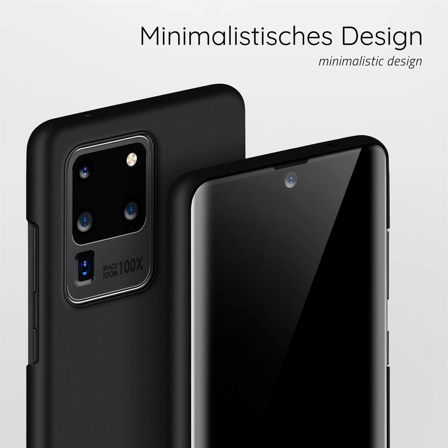 Zwei schwarze Handyhüllen, eine mit Kamera, die andere mit Bildschirm.