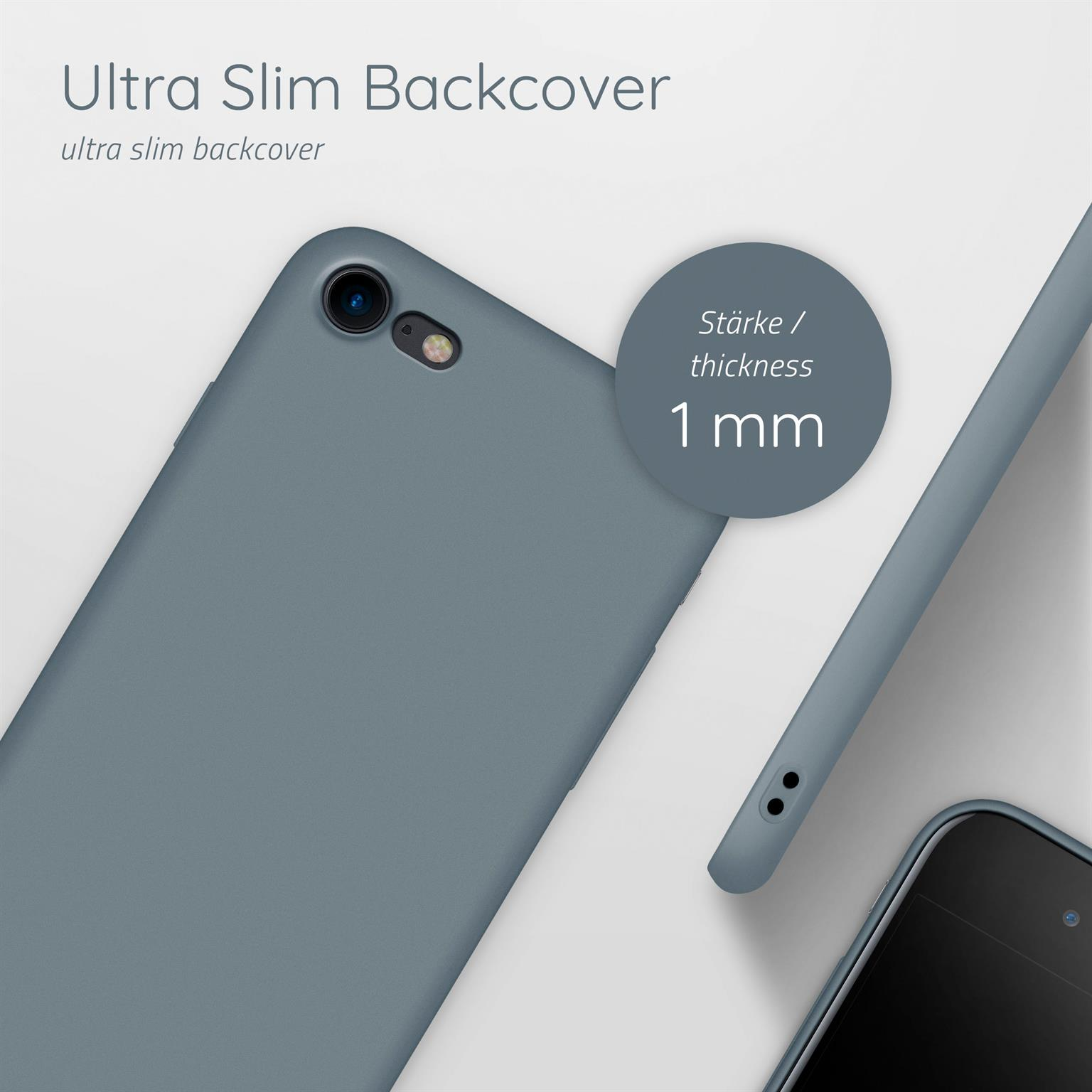 Ein Telefon in einer blauen Hülle, die Dicke beträgt 1 mm.