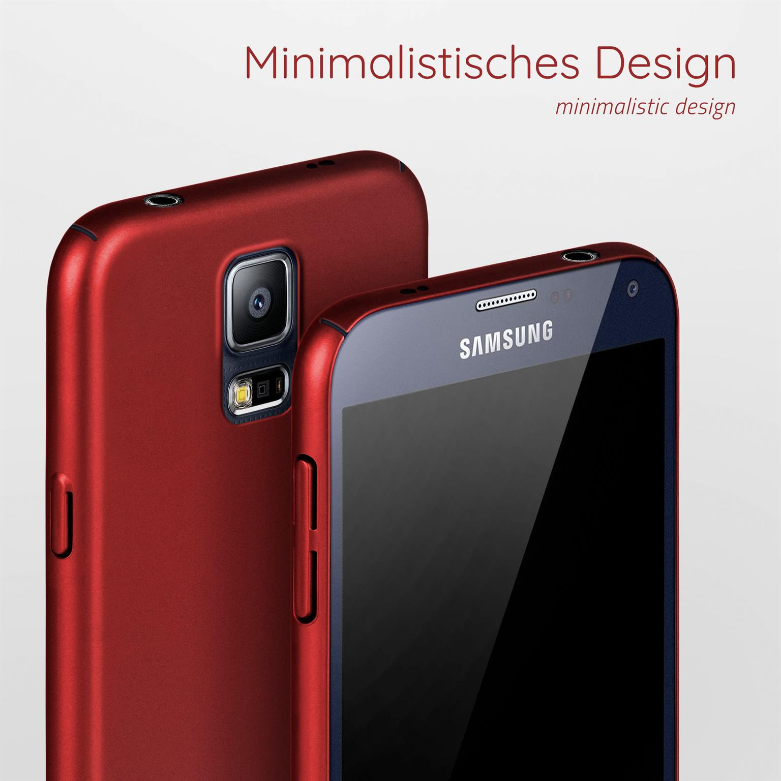 Rote Handyhülle auf rotem Hintergrund, mit Smartphone darin.