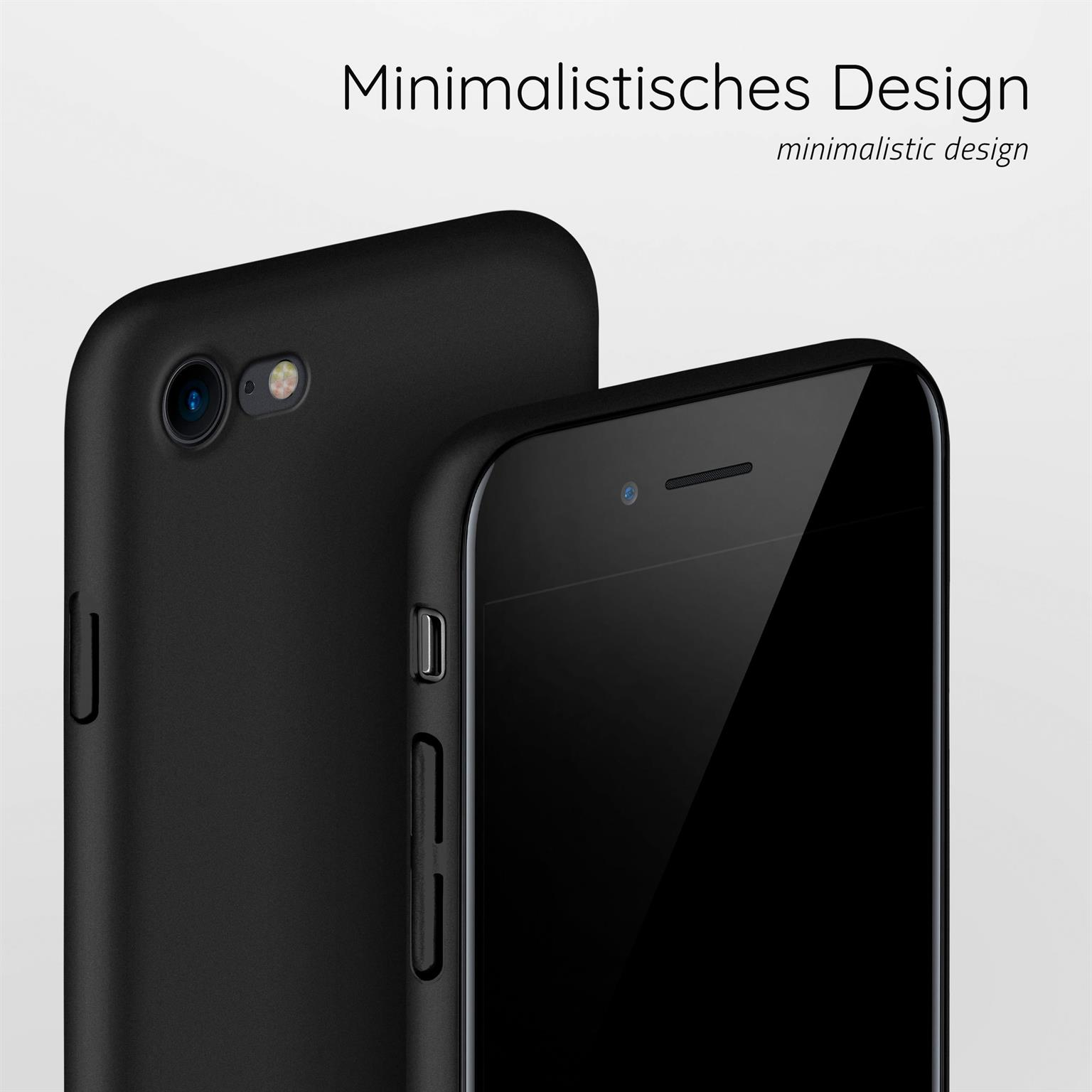 Zwei schwarze Telefone mit minimalistischem Design, vor hellem Hintergrund platziert.