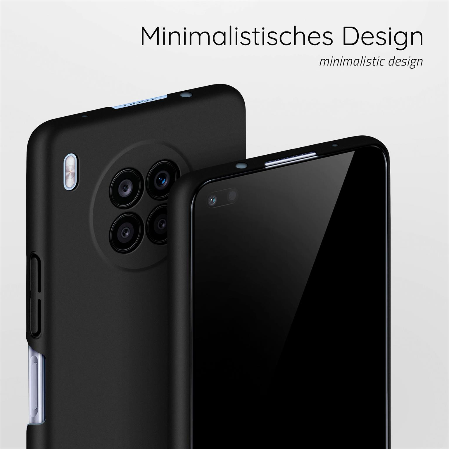 Zwei schwarze Smartphones mit minimalistischem Design. Eines hat eine Kameraerhöhung.