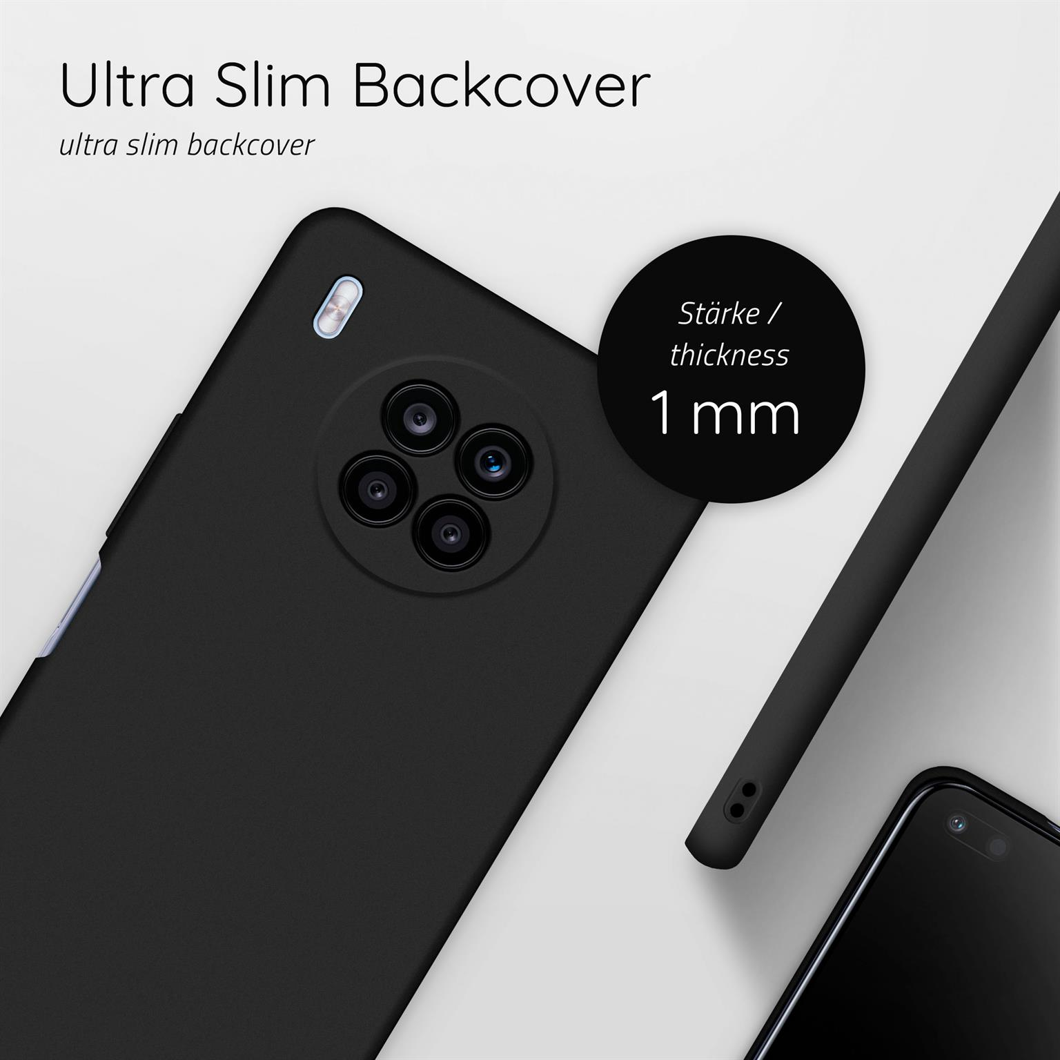 Eine schwarze Handyhülle mit einer Dicke von 1 mm.