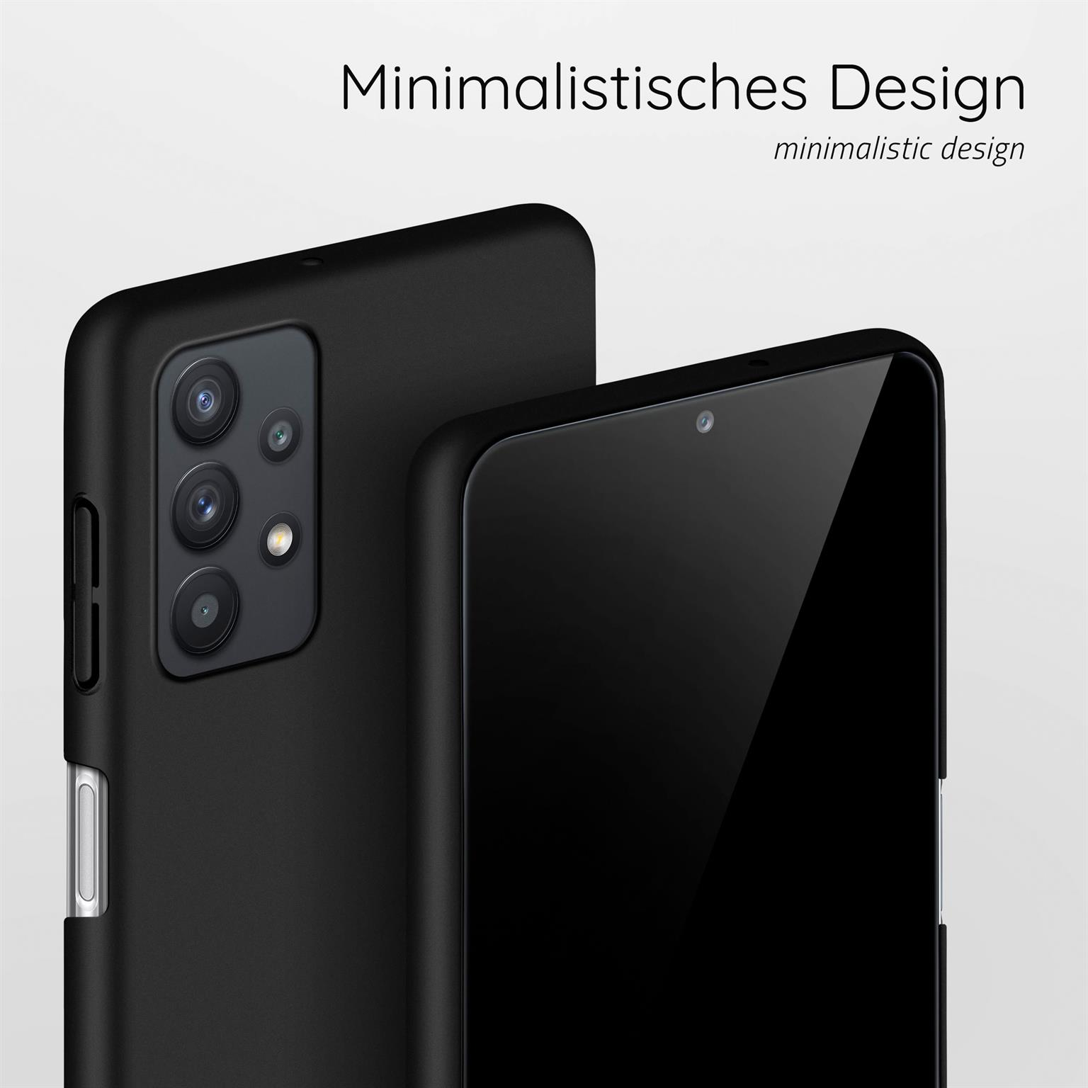 Zwei schwarze Telefone mit Hüllen, eines im Fokus. Die Telefone stehen auf weißem Hintergrund.
