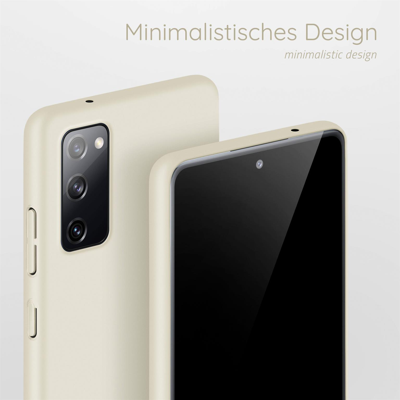 Zwei beige Telefone. Eines zeigt Kameralinsen, das andere hat einen schwarzen Bildschirm.