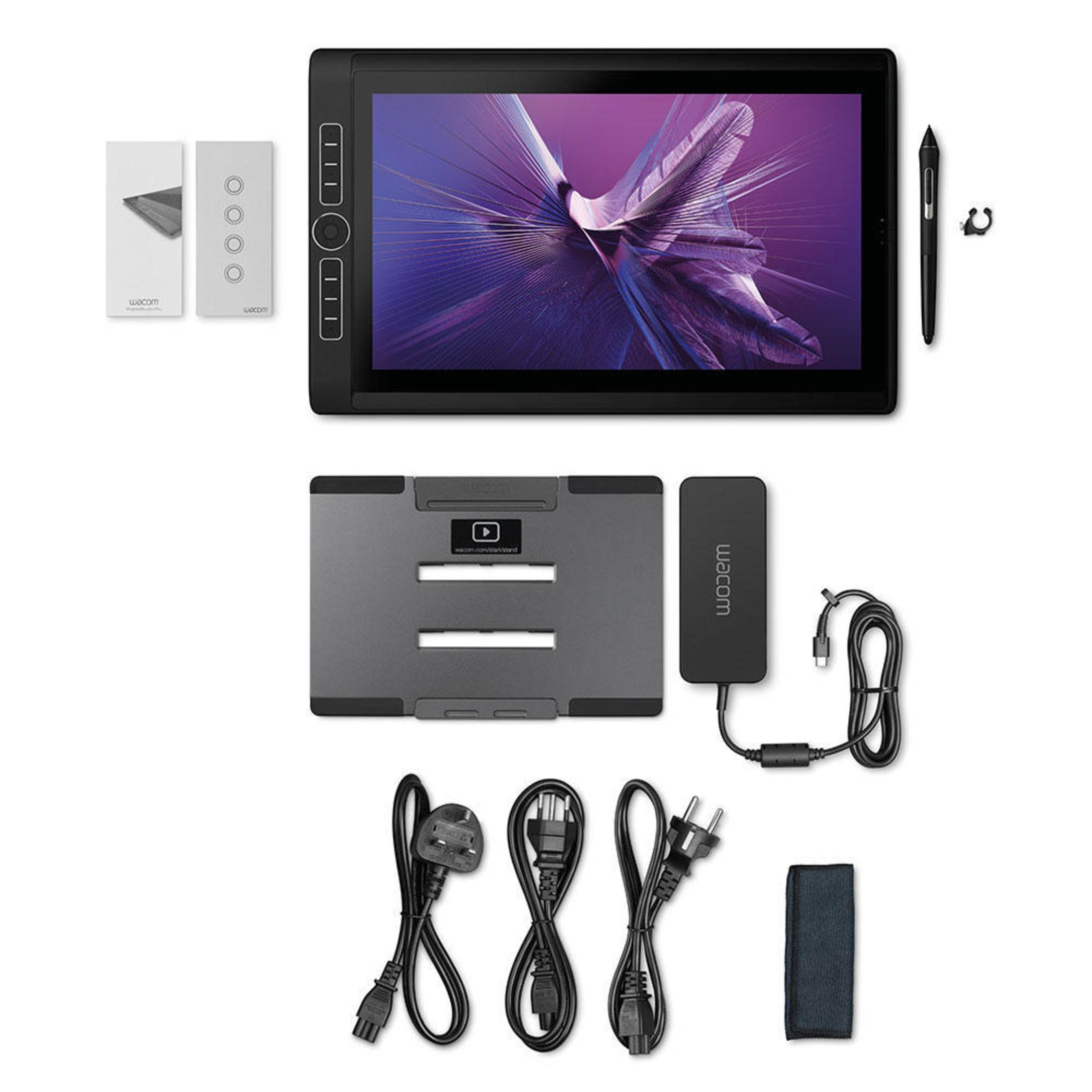 Wacom Zeichentablett und Zubehör. Tablet, Ständer, Stift, Netzteil und Kabel.