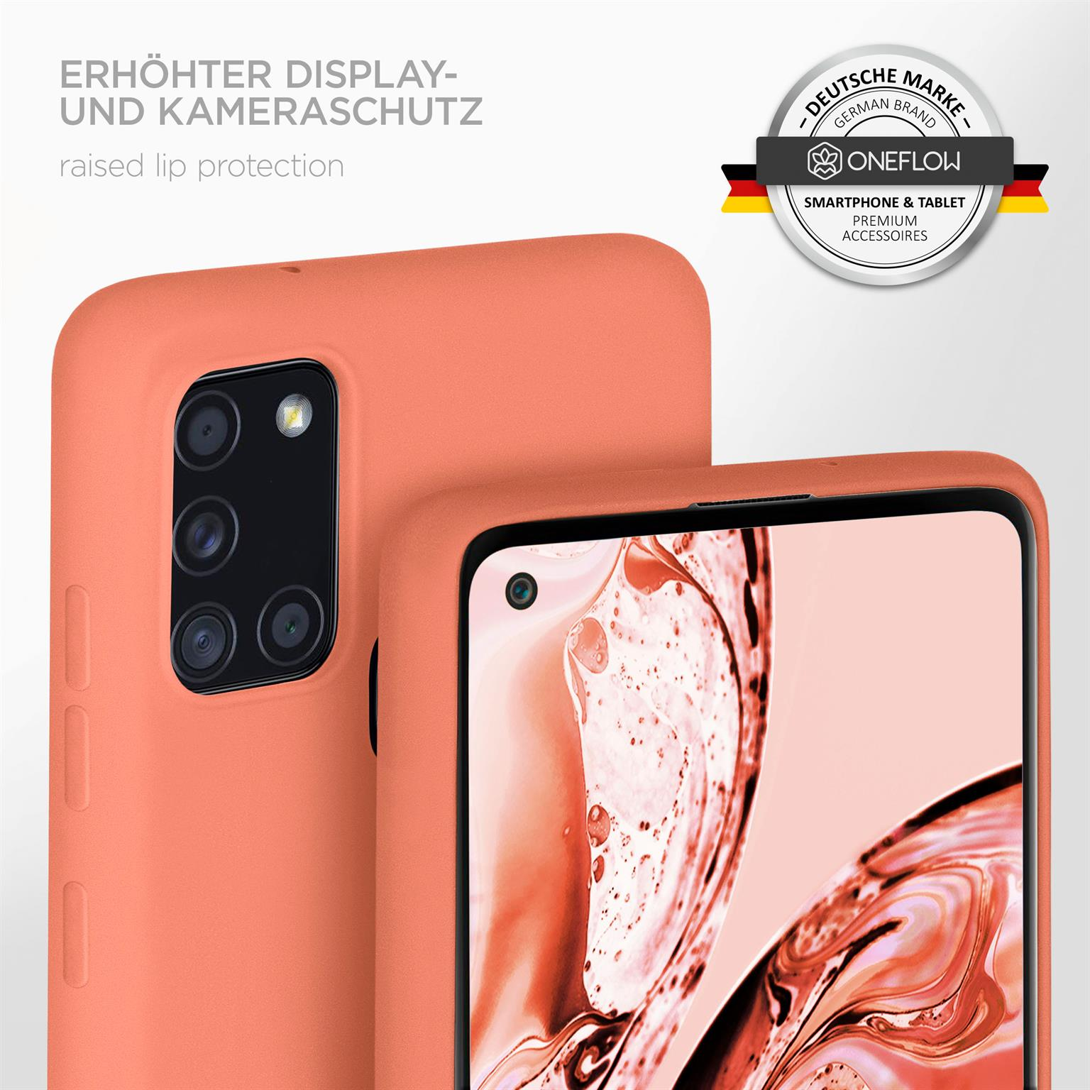 Orangene Handyhülle, Telefon mit Kamera.