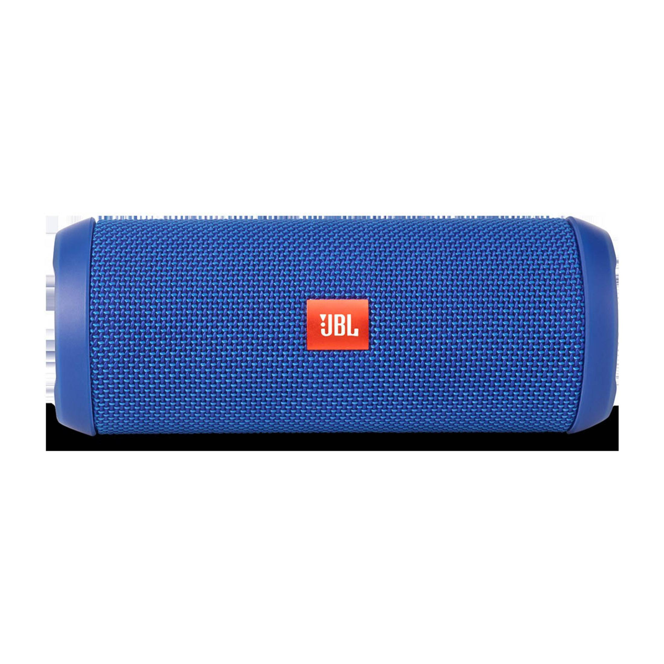 Blauer tragbarer Lautsprecher mit JBL-Logo.