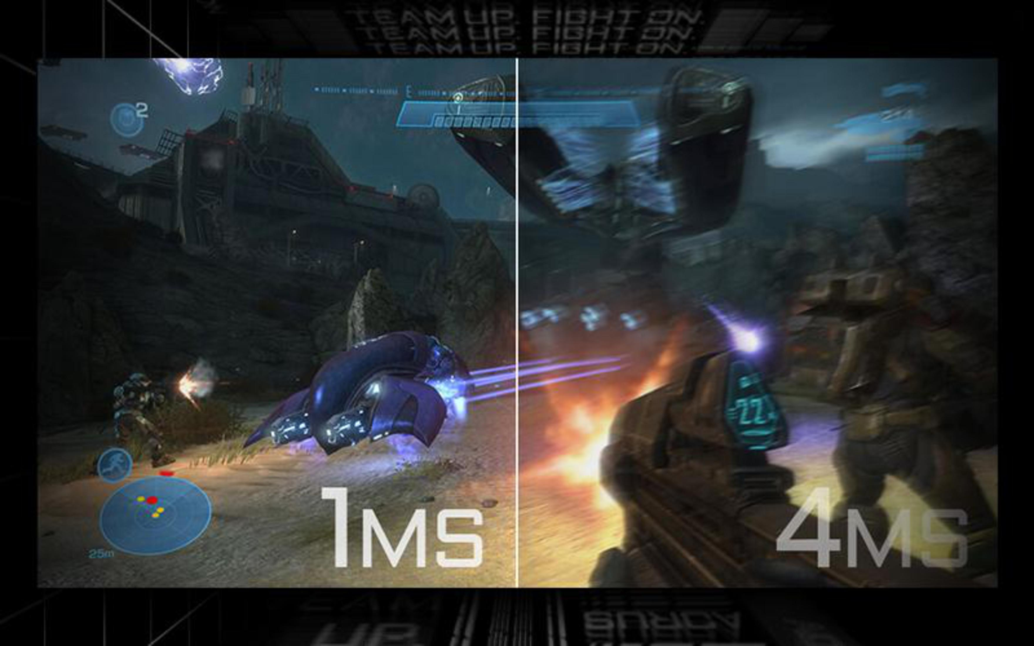 Ekran z gry pokazujący różnicę między czasami reakcji 1ms i 4ms.