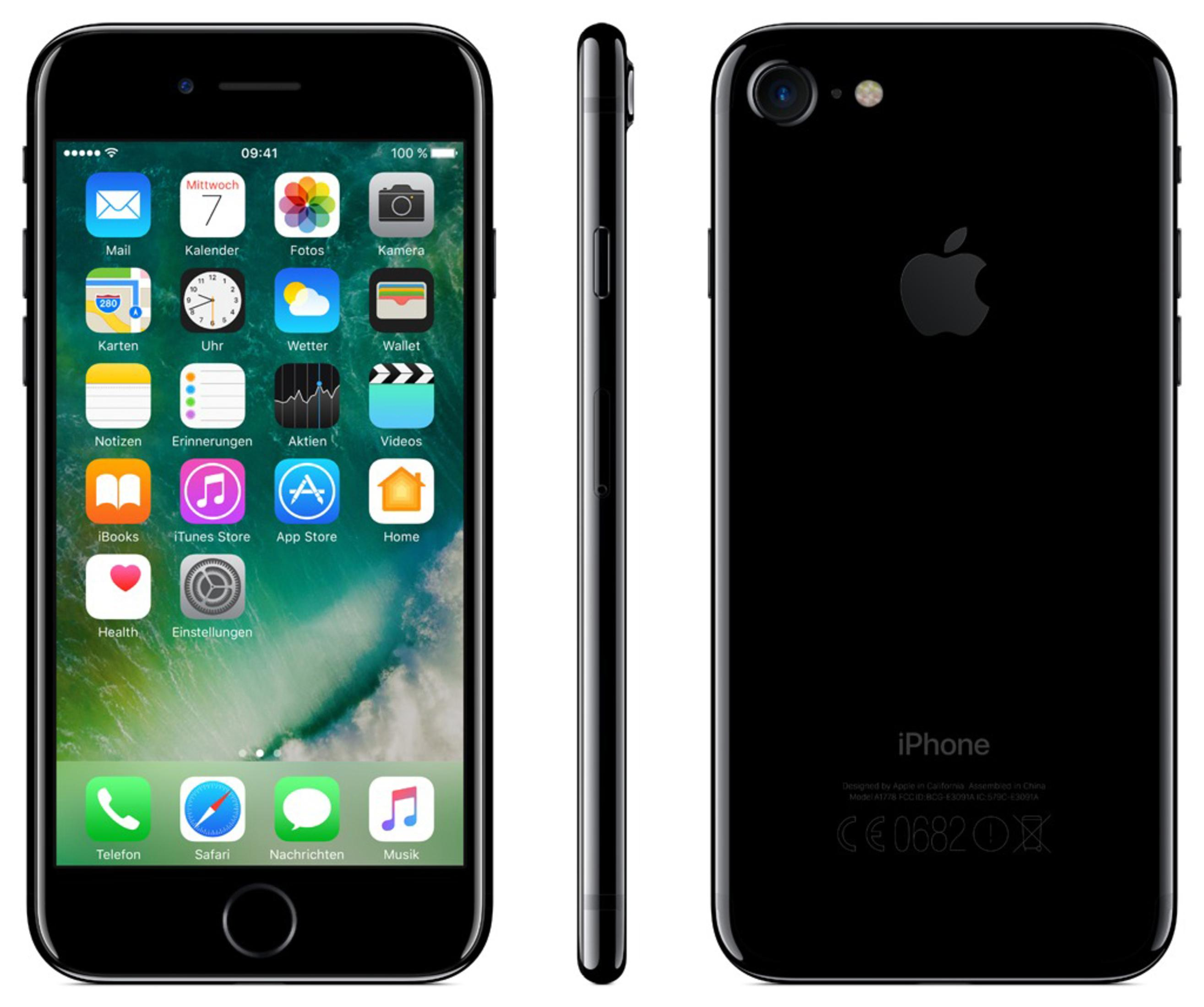 iPhone nero con display acceso, mostra icone delle app. Diverse viste.