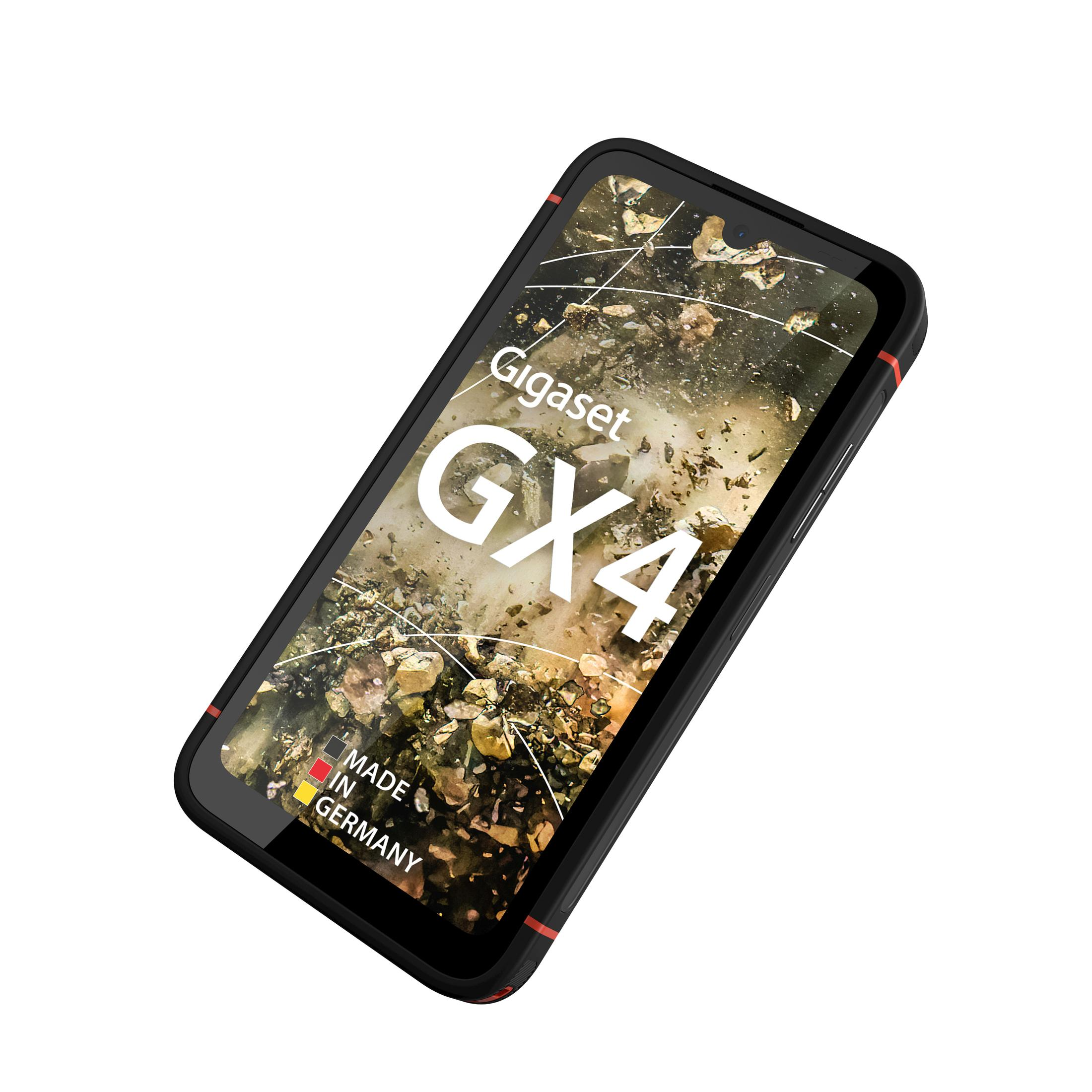 Gigaset GX4 Smartphone. Der Bildschirm zeigt eine Landschaft mit beschädigtem Aussehen.