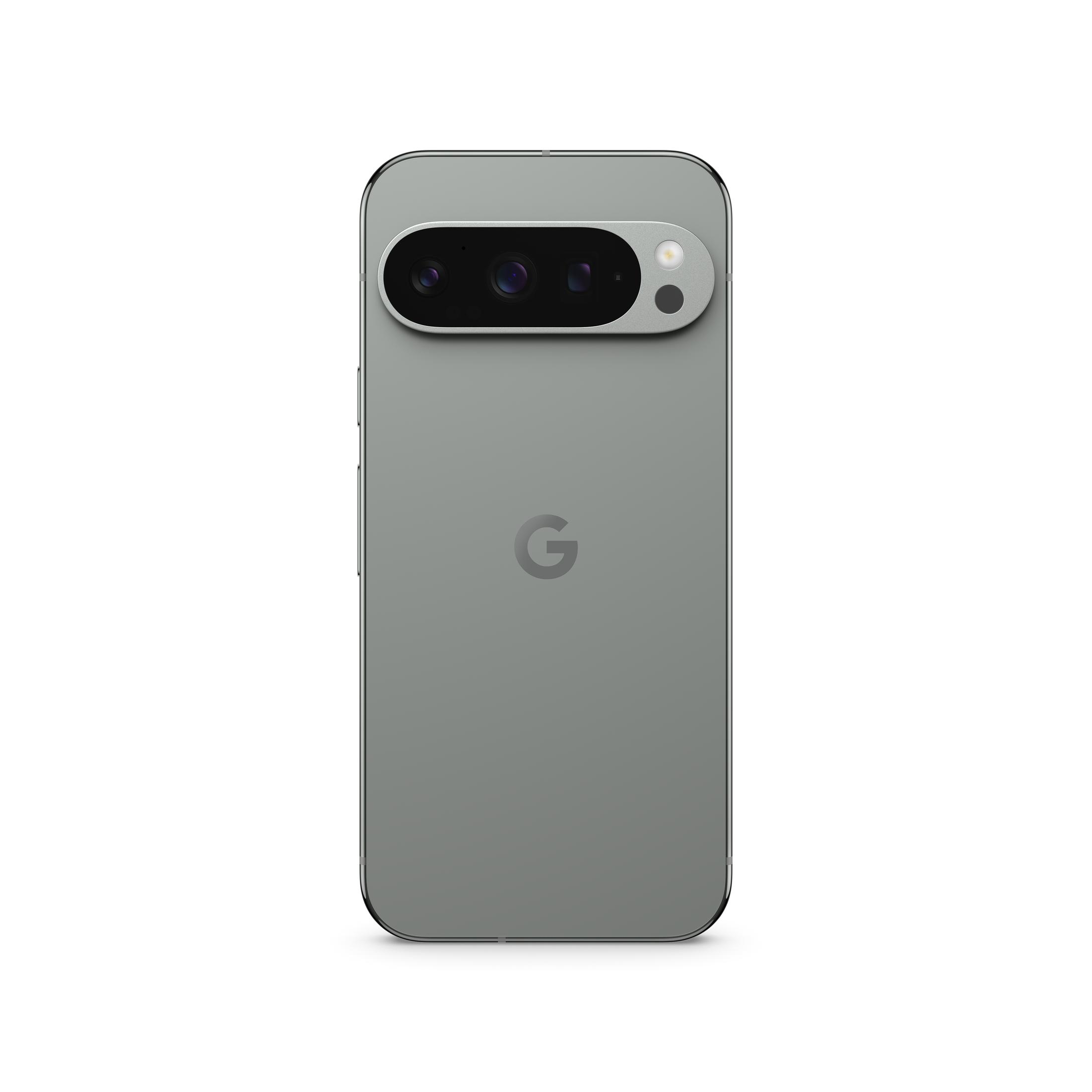 Rückseite eines grünen Google Pixel 7 Pro Smartphones auf weißem Hintergrund.