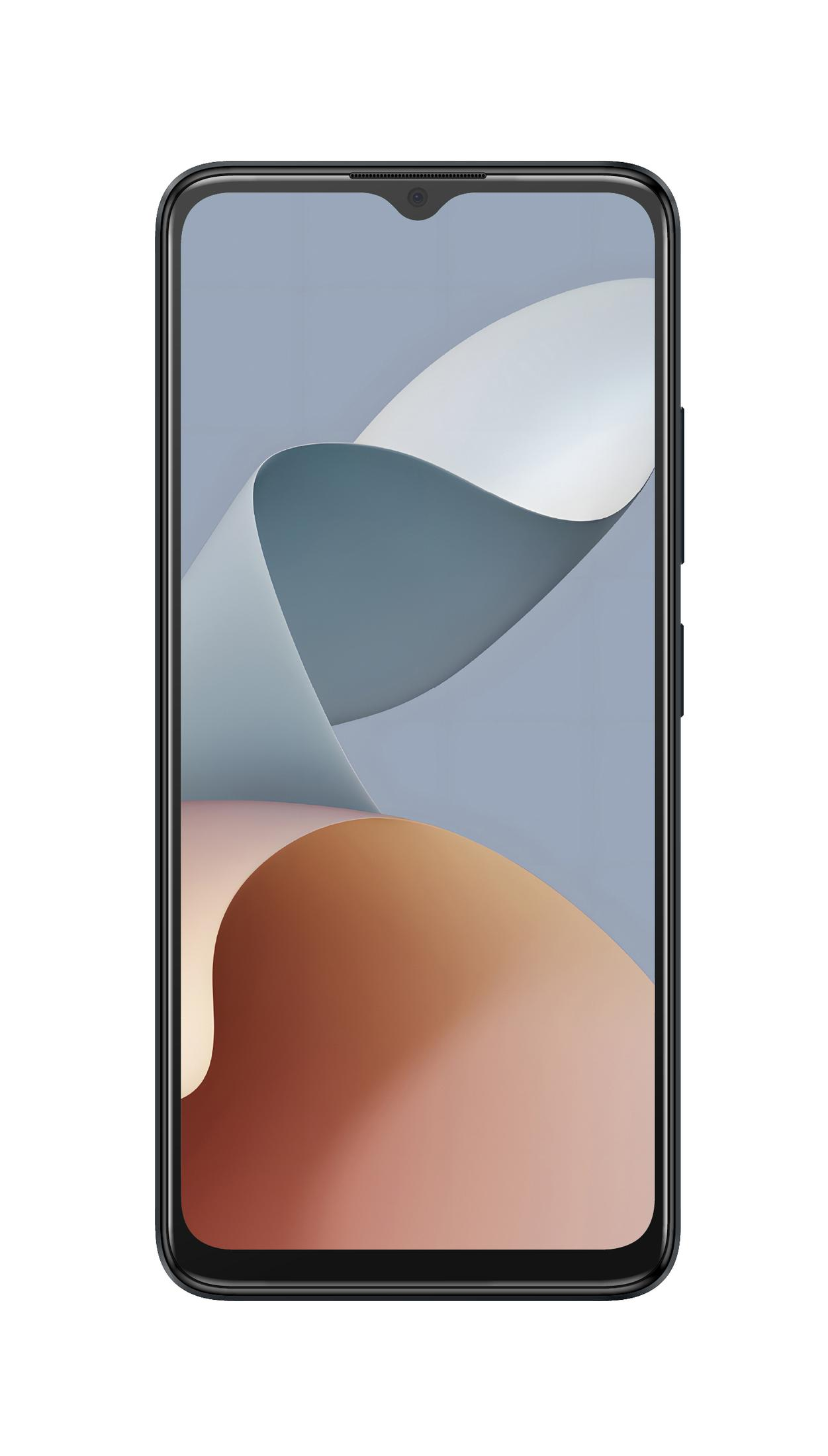 Ein schwarzes Smartphone mit geschwungenem Design und Display.