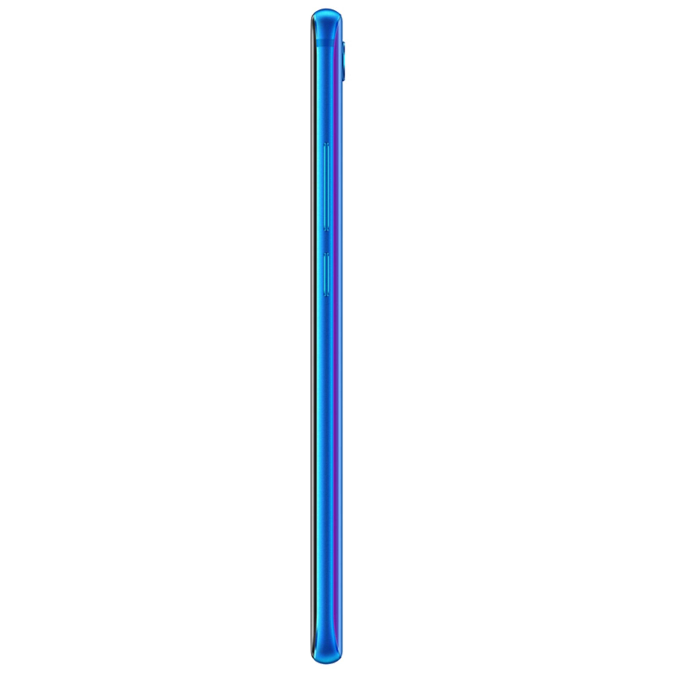 Seitenansicht eines blau-violetten Smartphones.