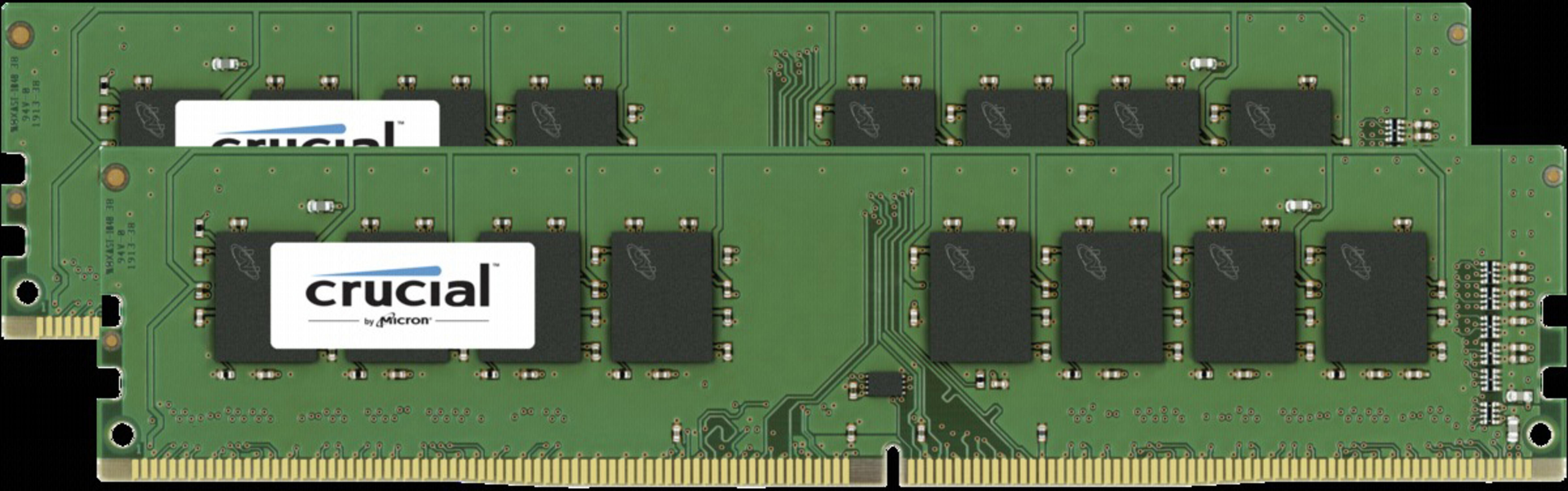 Dwa zielone moduły pamięci RAM z logo, ułożone na ciemnym tle.