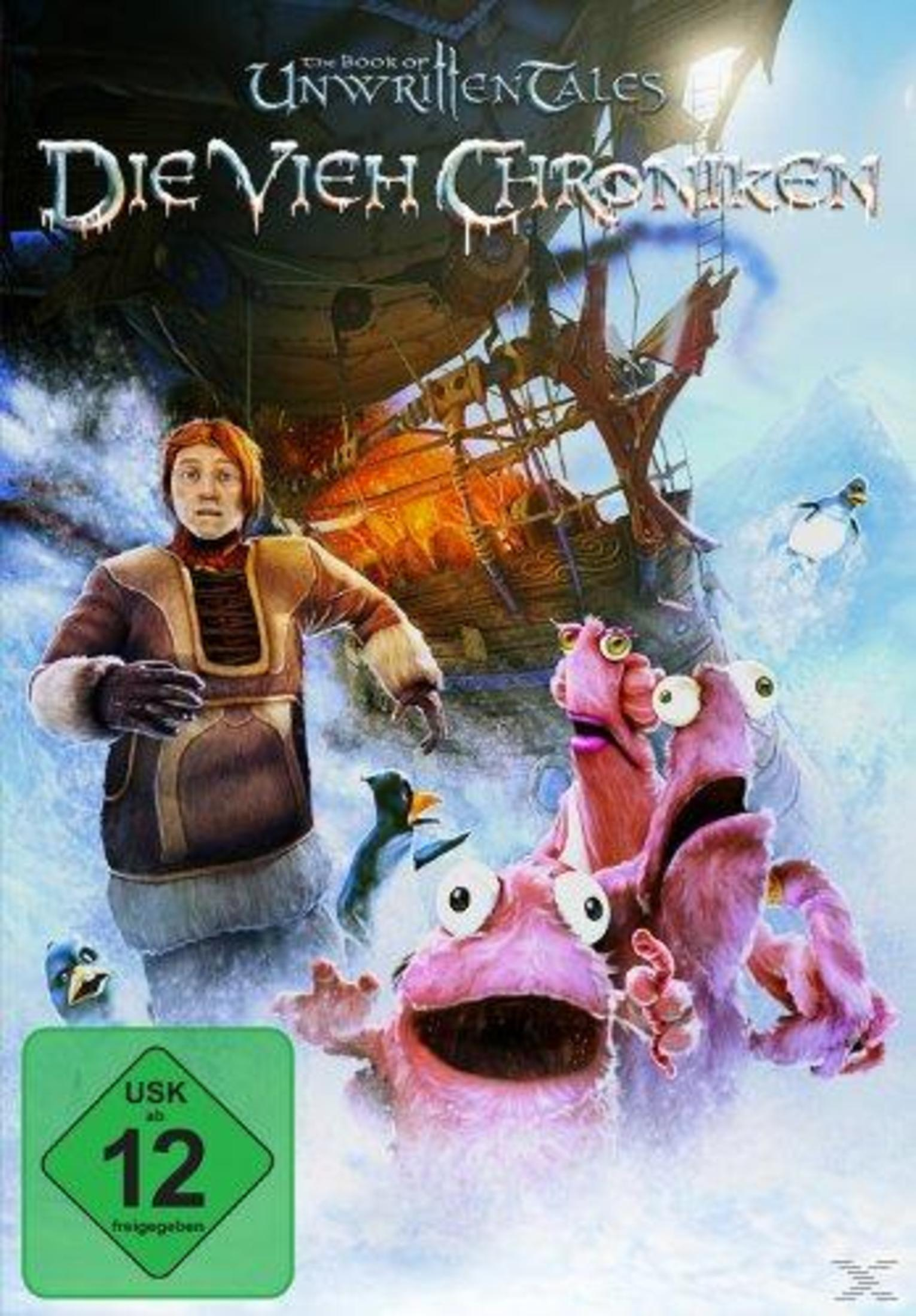 DVD-Cover. Zeigt einen Mann, Pinguine und Zeichentrickfiguren vor verschneitem Hintergrund.