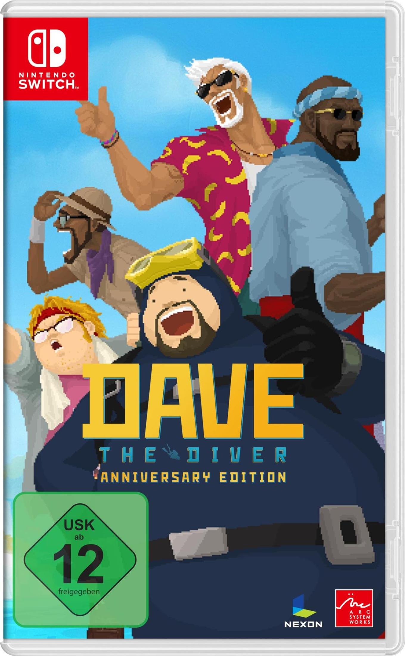 Pudełko z grą na Nintendo Switch. Postacie na okładce. Tytuł: Dave the Diver. Zawiera odznakę oceny i logo USK.
