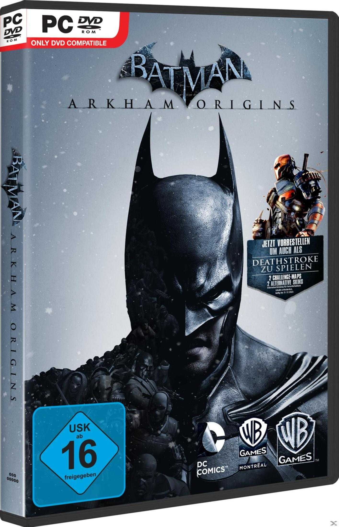 Batman: Arkham Origins Videospielbox. Das Cover zeigt Batman und Deathstroke.