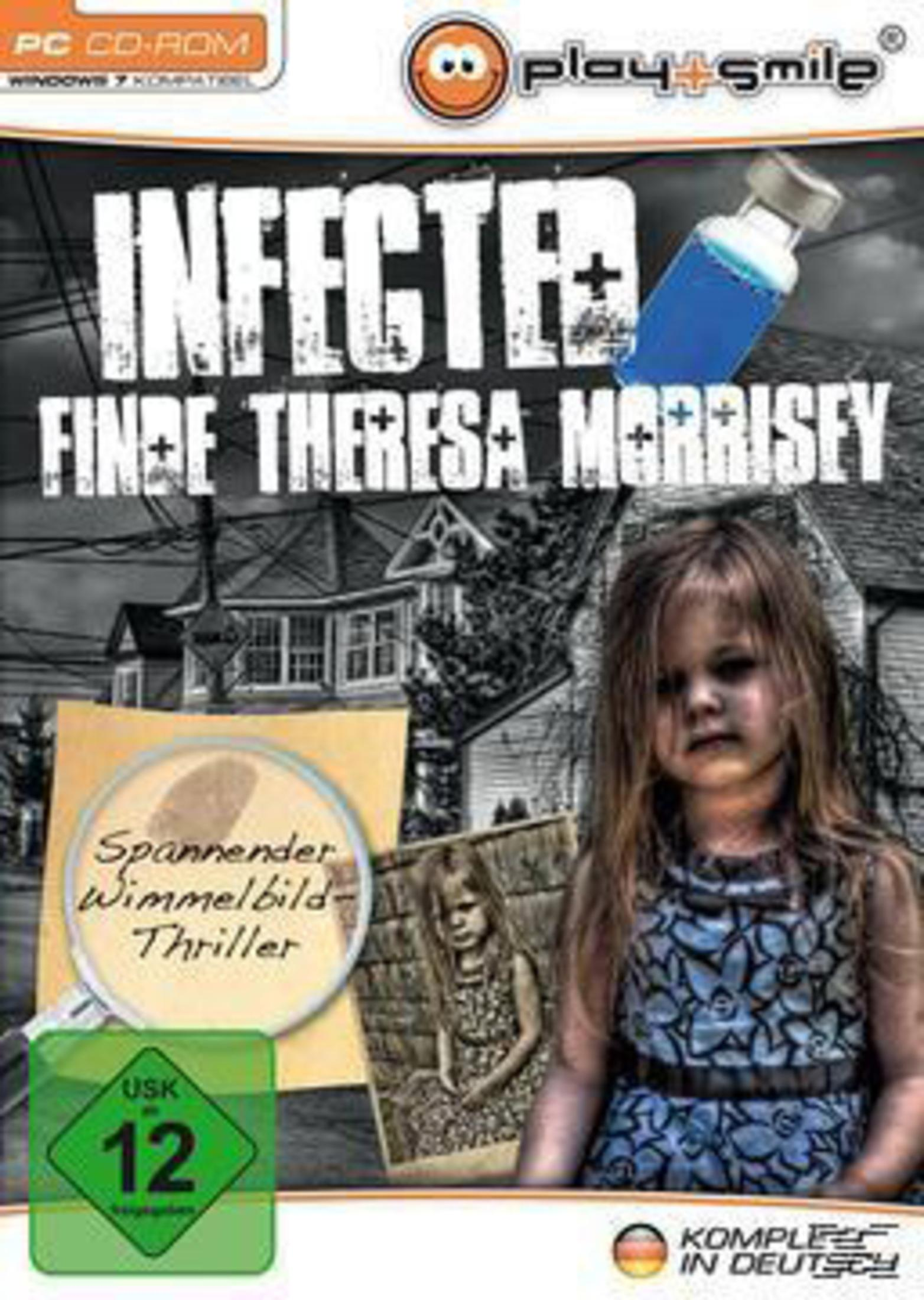 Spielecover für 'Infecte Finde Theresa Morrissey'. Ein Mädchen auf dem Cover blickt den Betrachter an.
