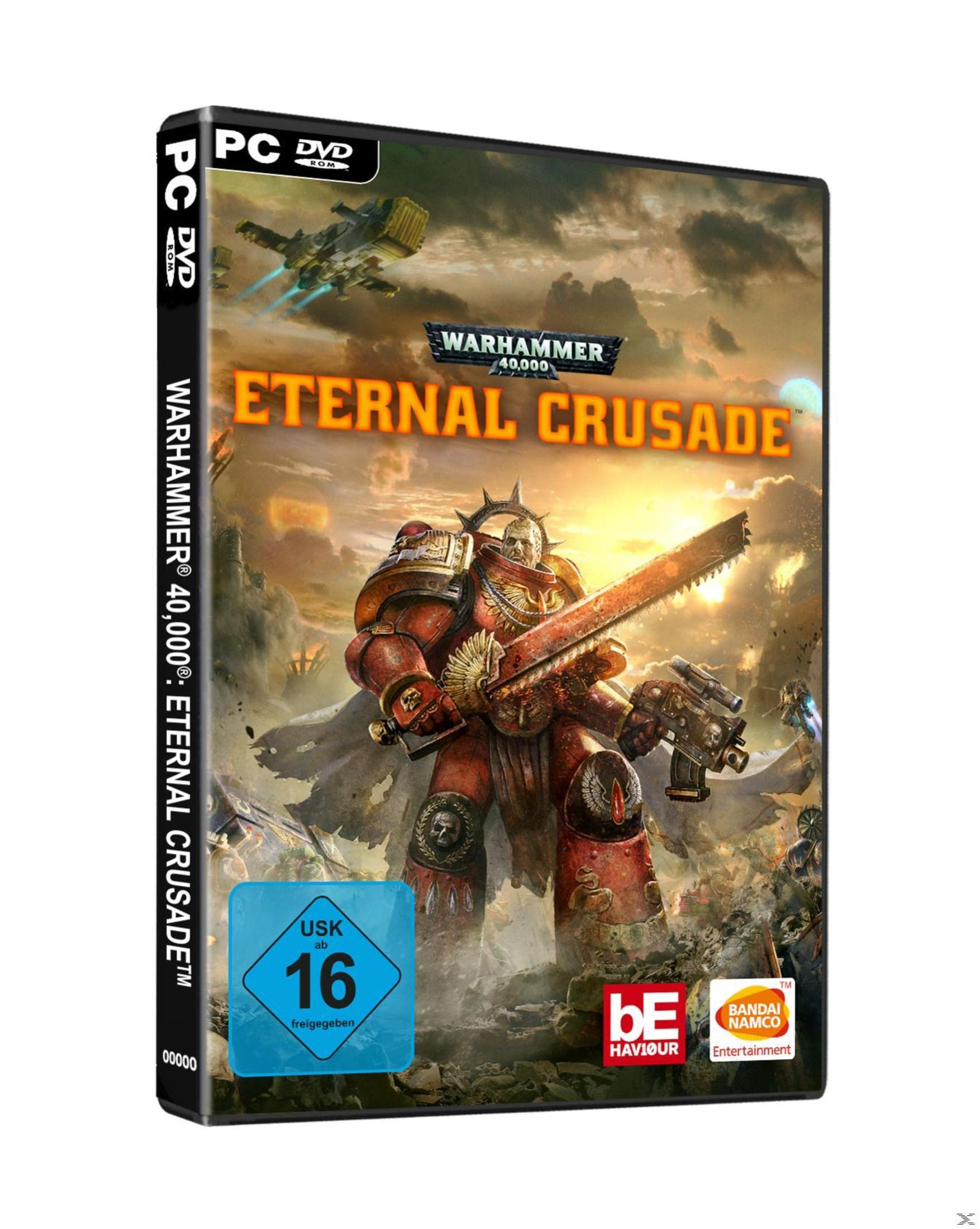 Videospielbox. Das Spiel ist Warhammer 40.000 Eternal Crusade. Ein Krieger ist drauf. Weißer Hintergrund.
