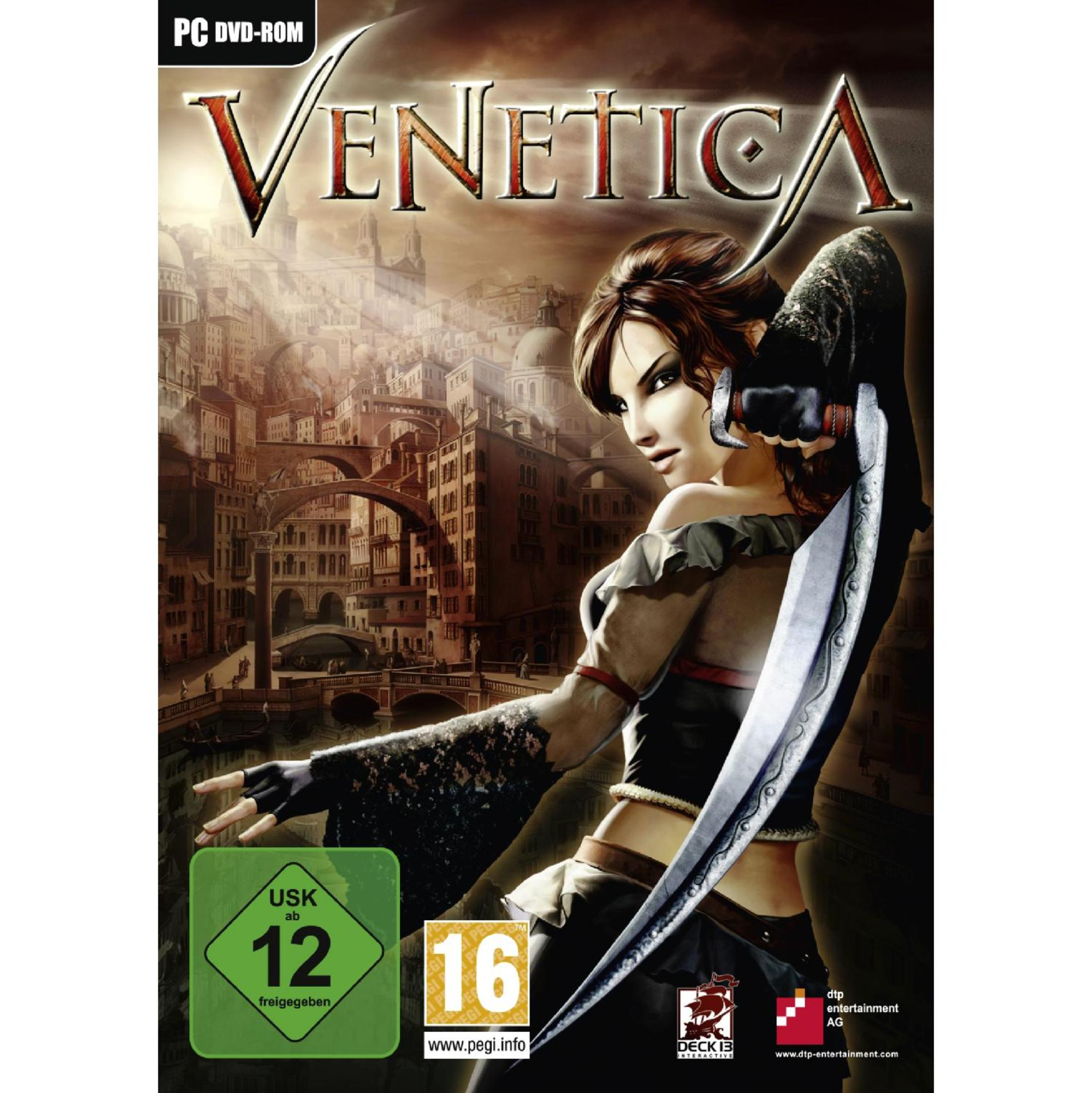 Eine Frau hält ein Schwert, ein Spielcover.