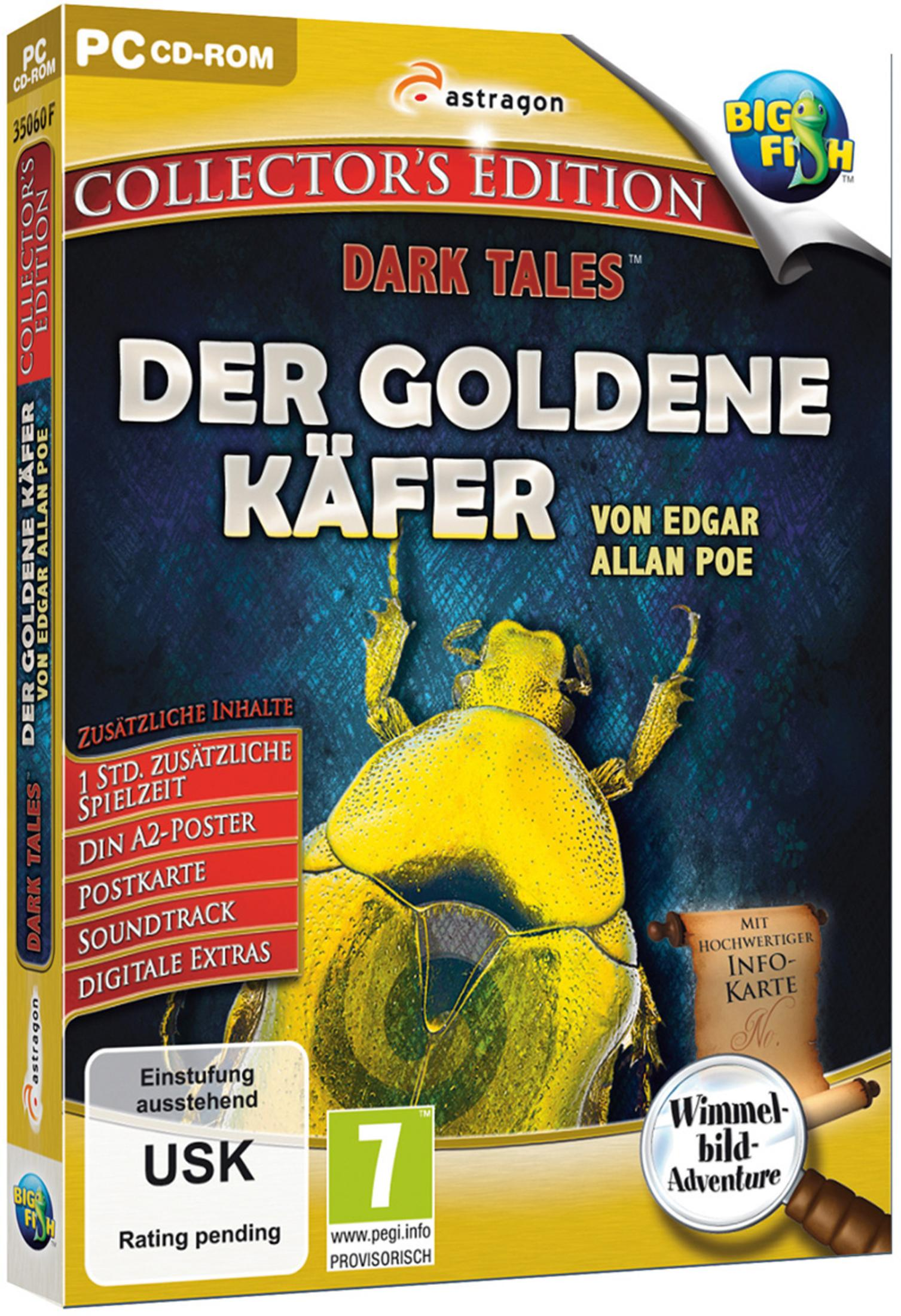 Spielbox für 'Dark Tales: Der Goldene Käfer', mit einem goldenen Käfer und Text.