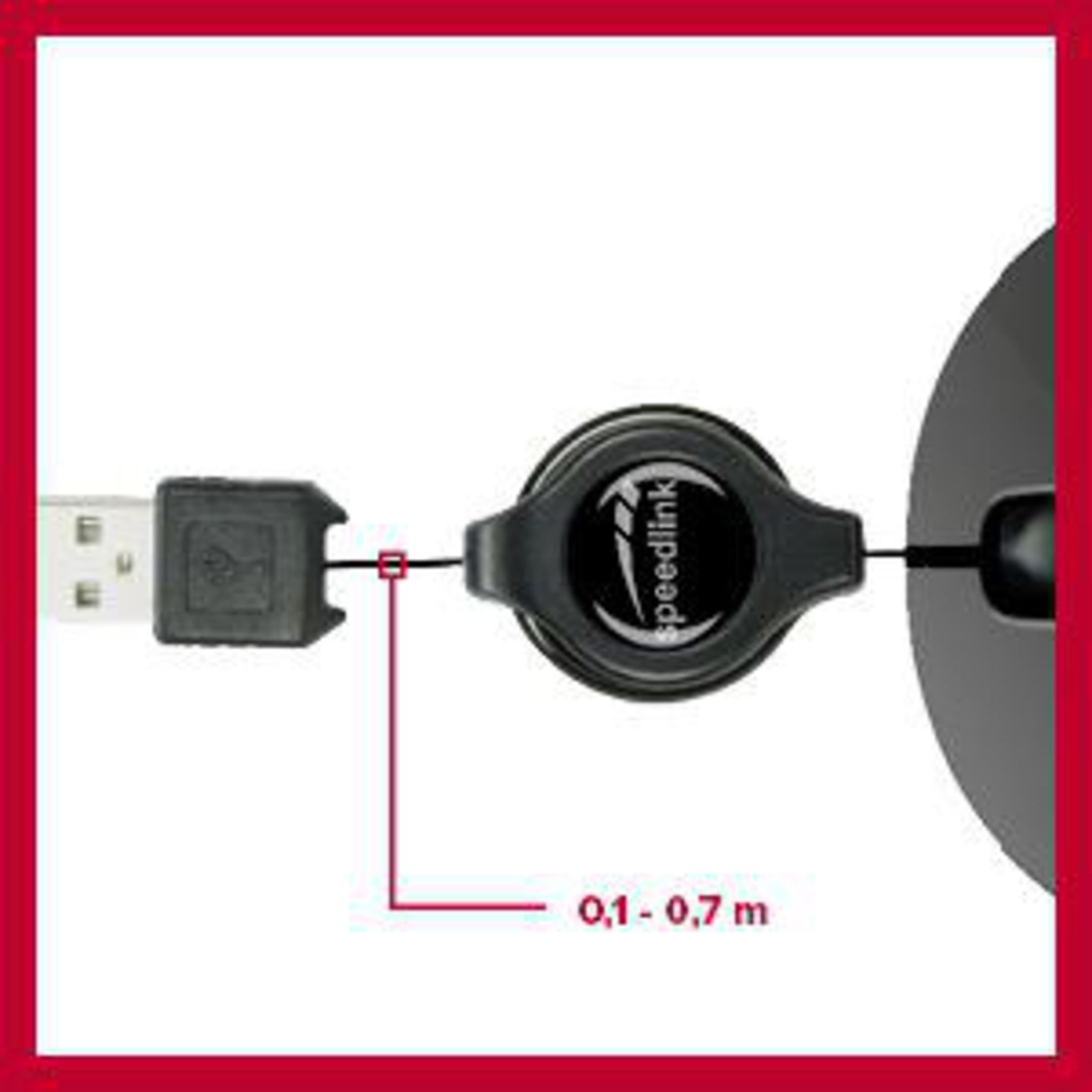 USB-kabel met een oprolbare muiskabel, met een rode lijst.