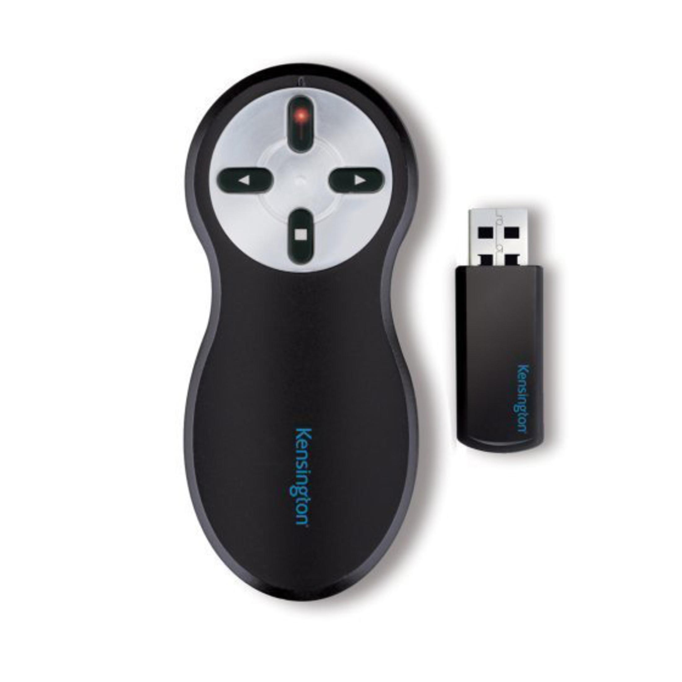 Presentador Kensington negro con un receptor USB.