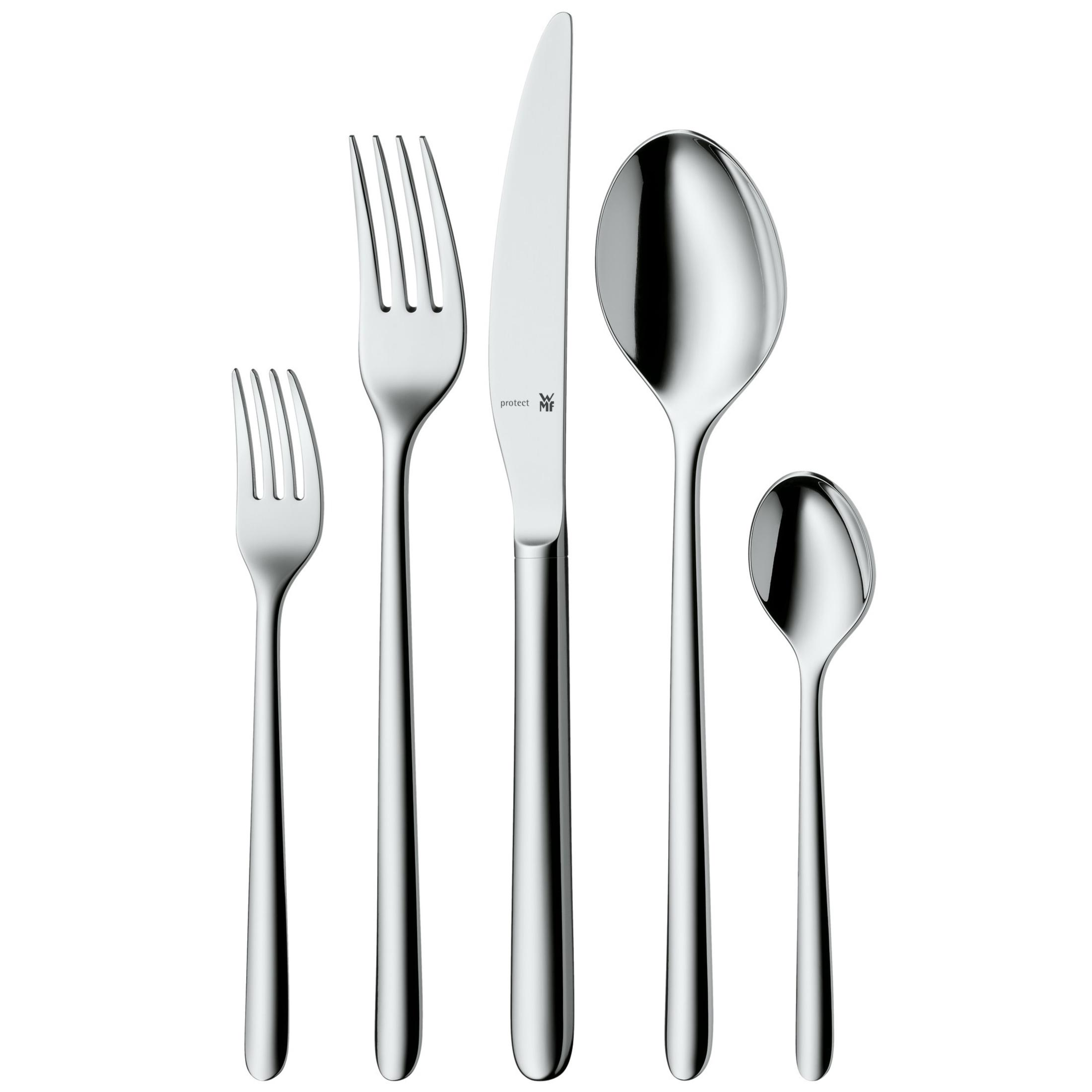 Silbernes Besteckset. Enthält Gabeln, Messer und Löffel.